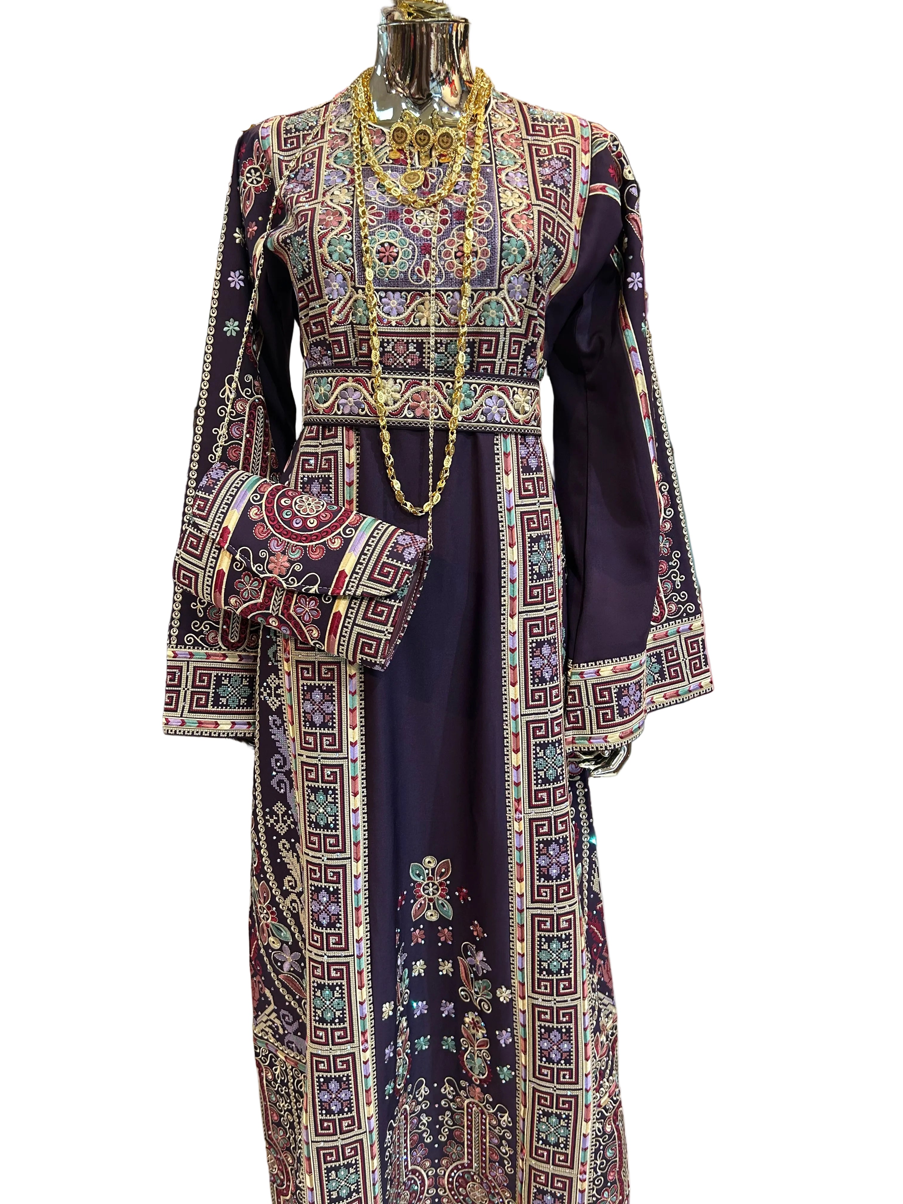 Embroidered Purple Thobes | Includes Matching Bag, Shawl, & Two Belts|