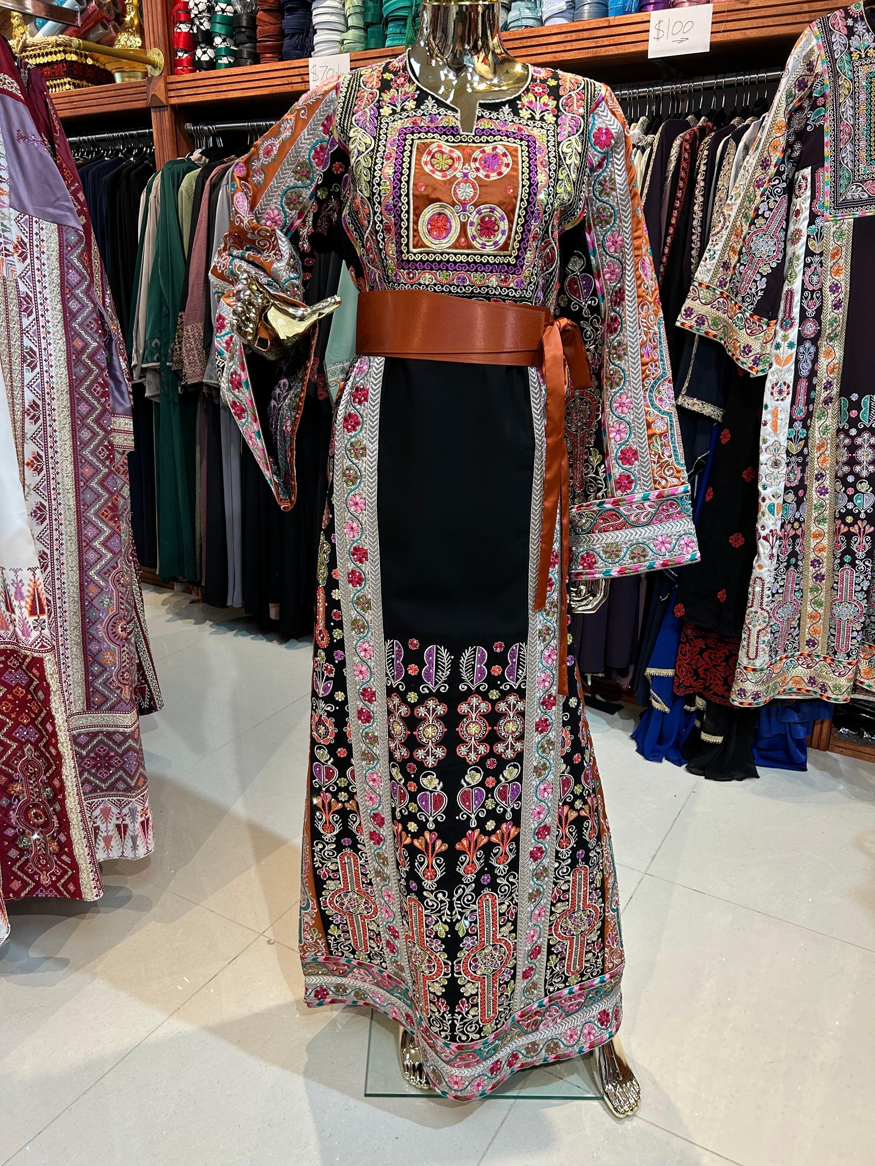 Elegant Black & Orange Malaka Thobe