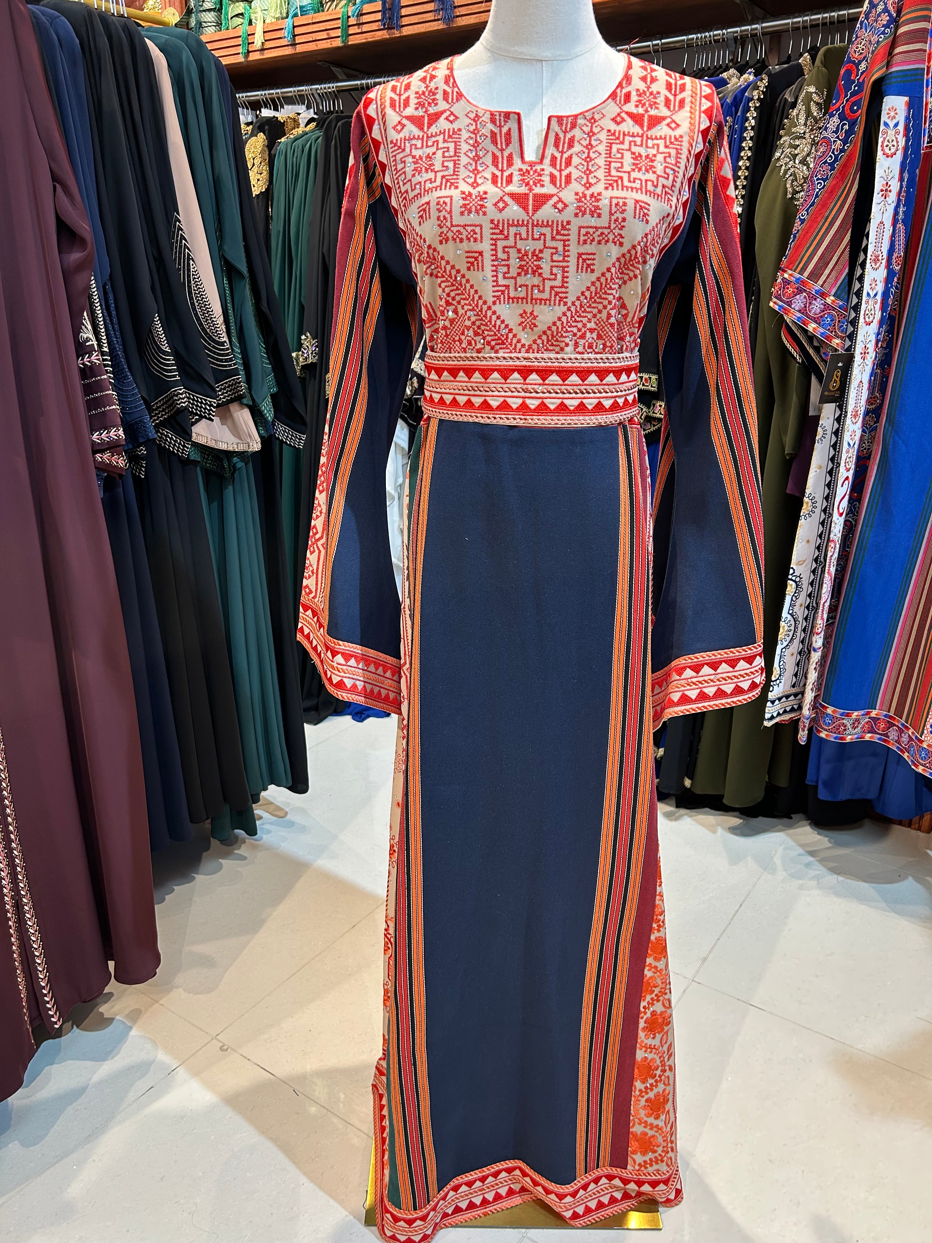 Elegant Dark Blue W/Red Thobe