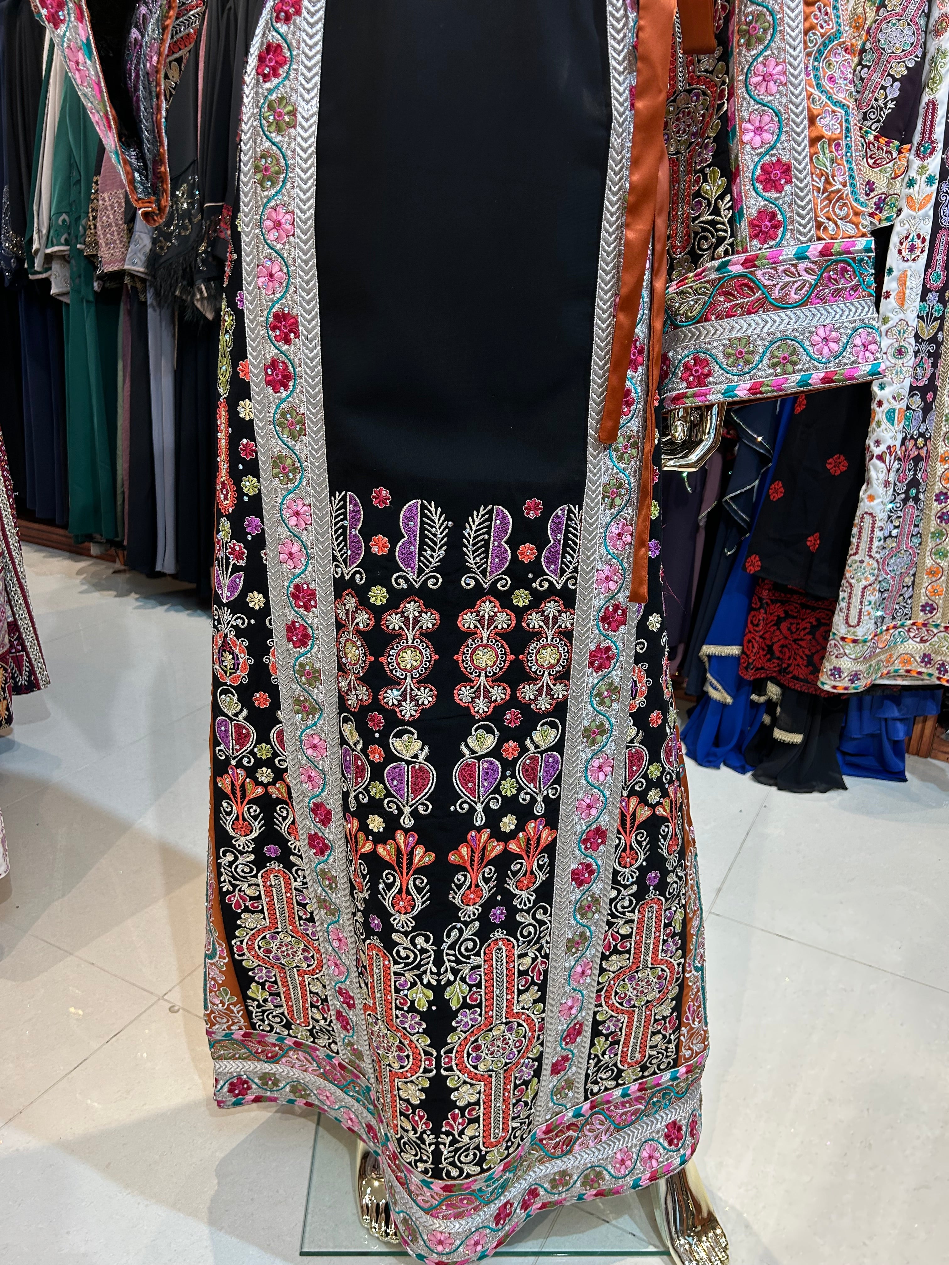 Elegant Black & Orange Malaka Thobe