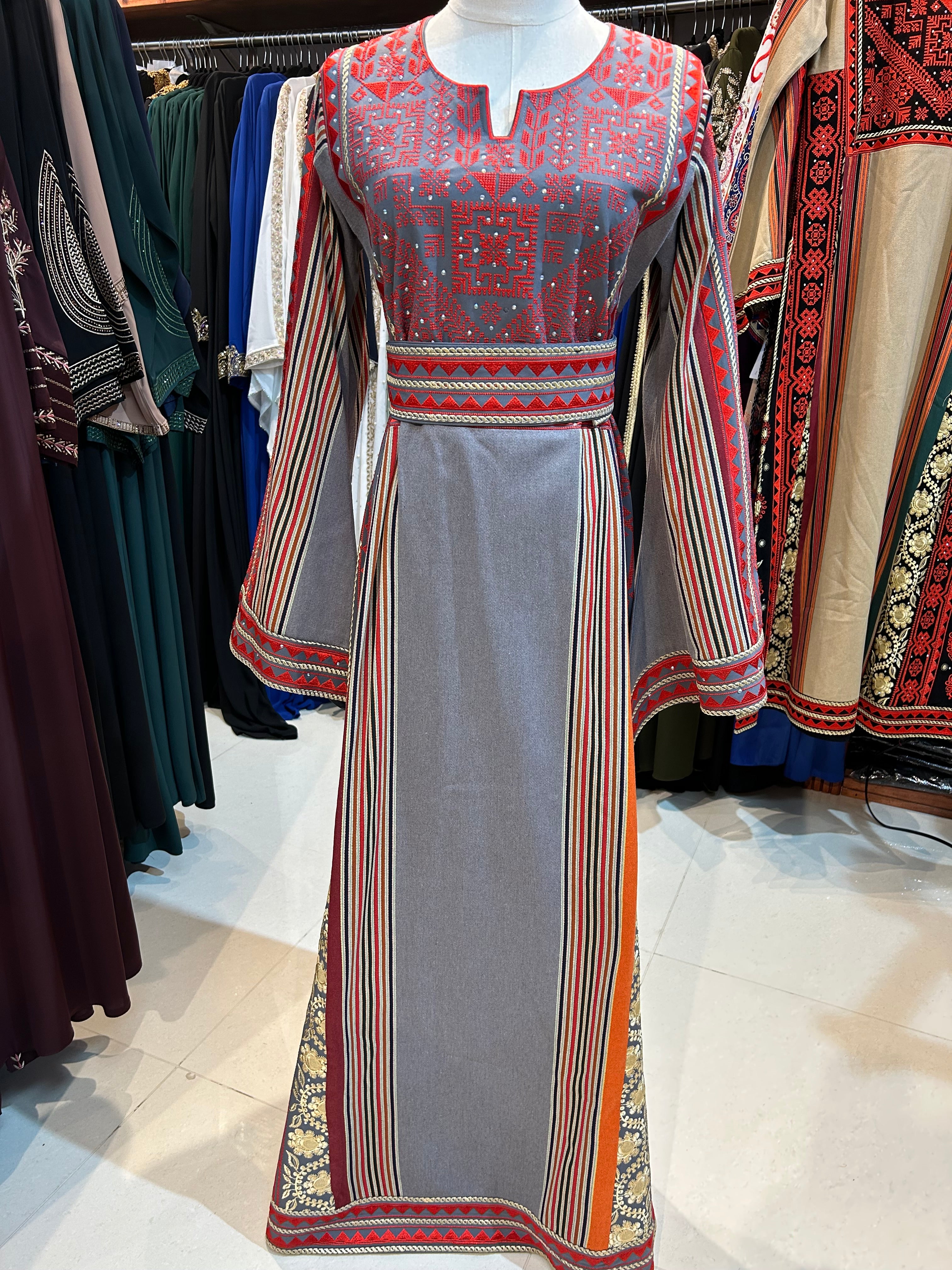 Elegant Red & Gray Thobe