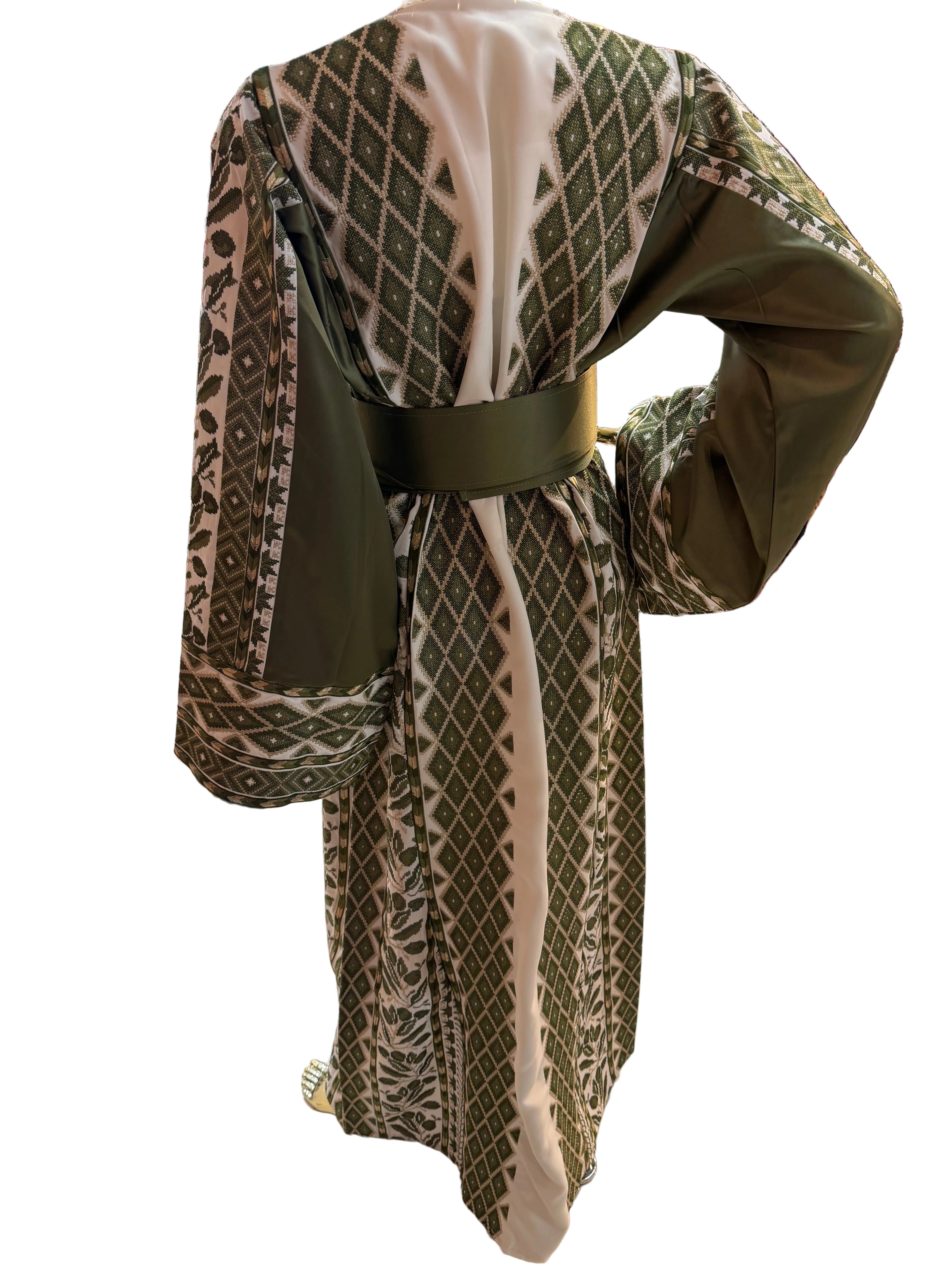White & Green Olive Thobe