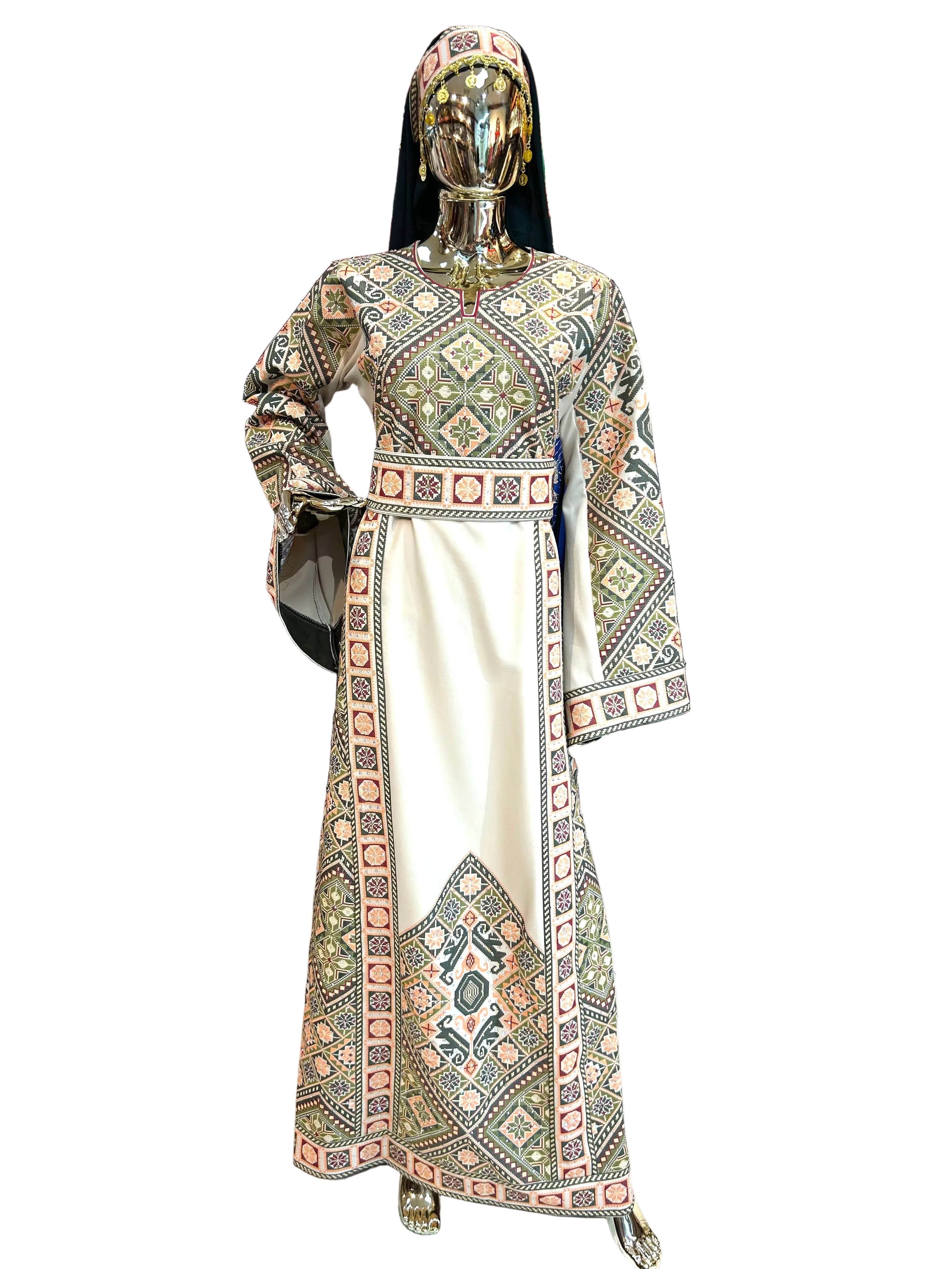 Embroidered Two Tone Green Thobe | Includes Matching Bag, Shawl