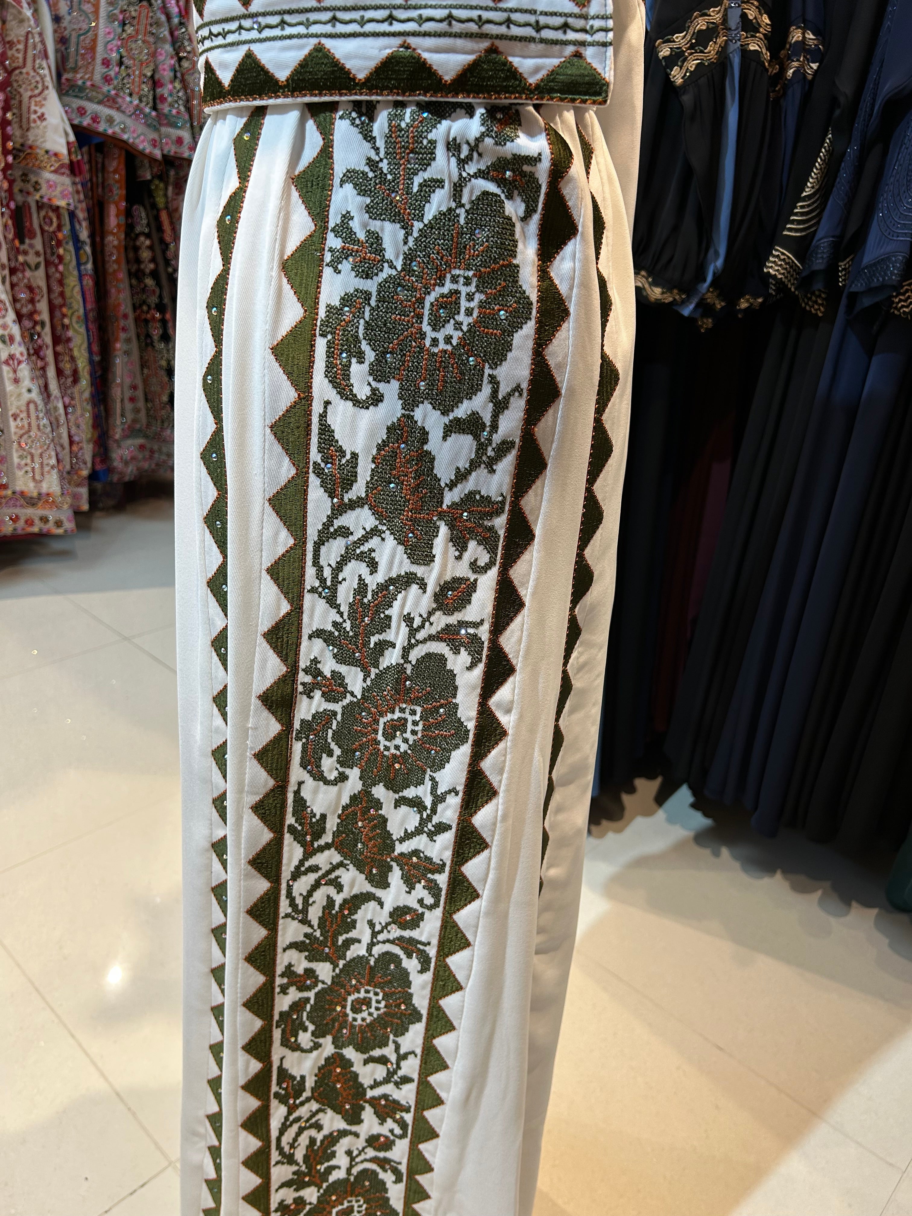 Dark Green & White Thobe