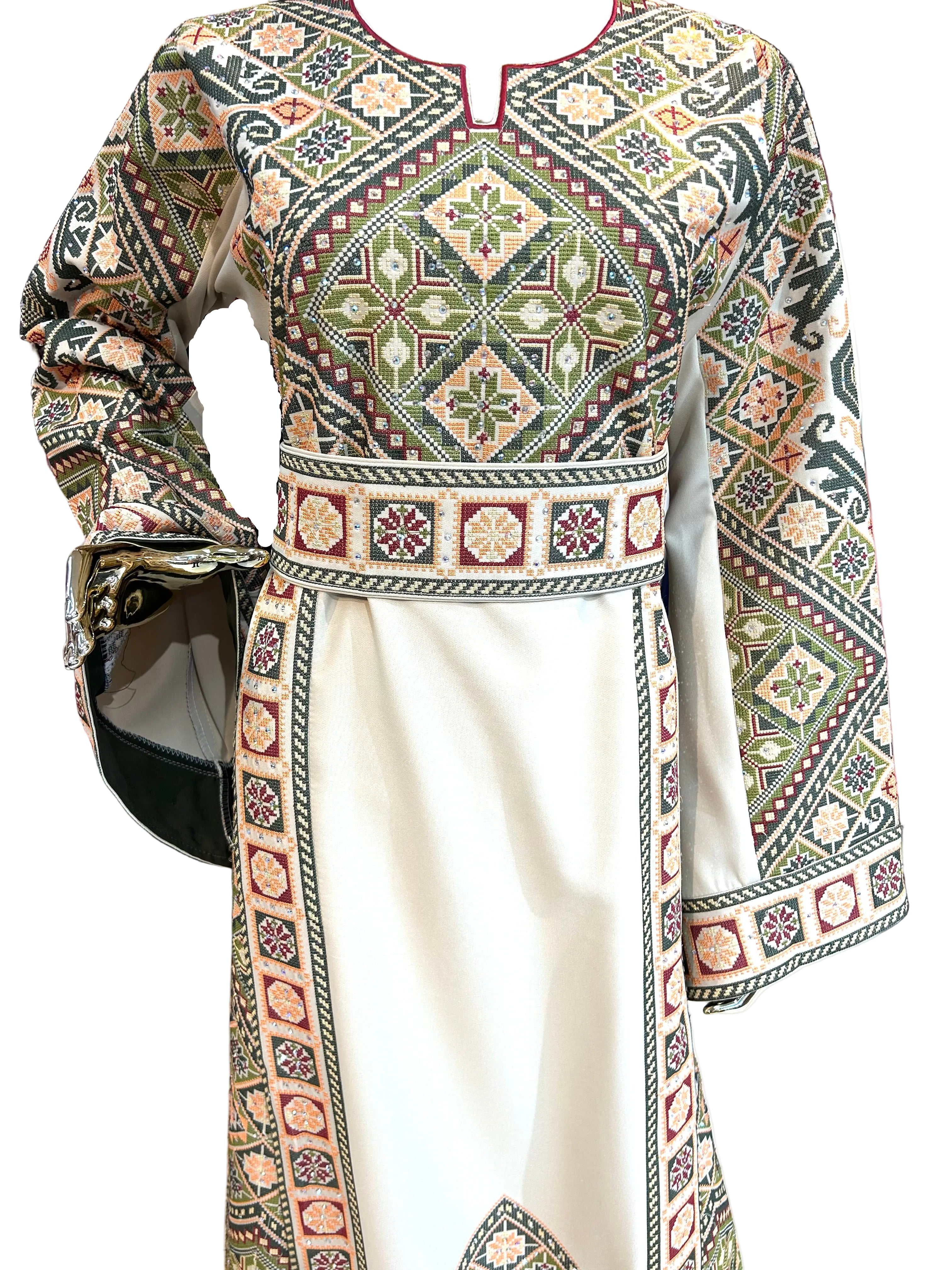 Embroidered Two Tone Green Thobe | Includes Matching Bag, Shawl