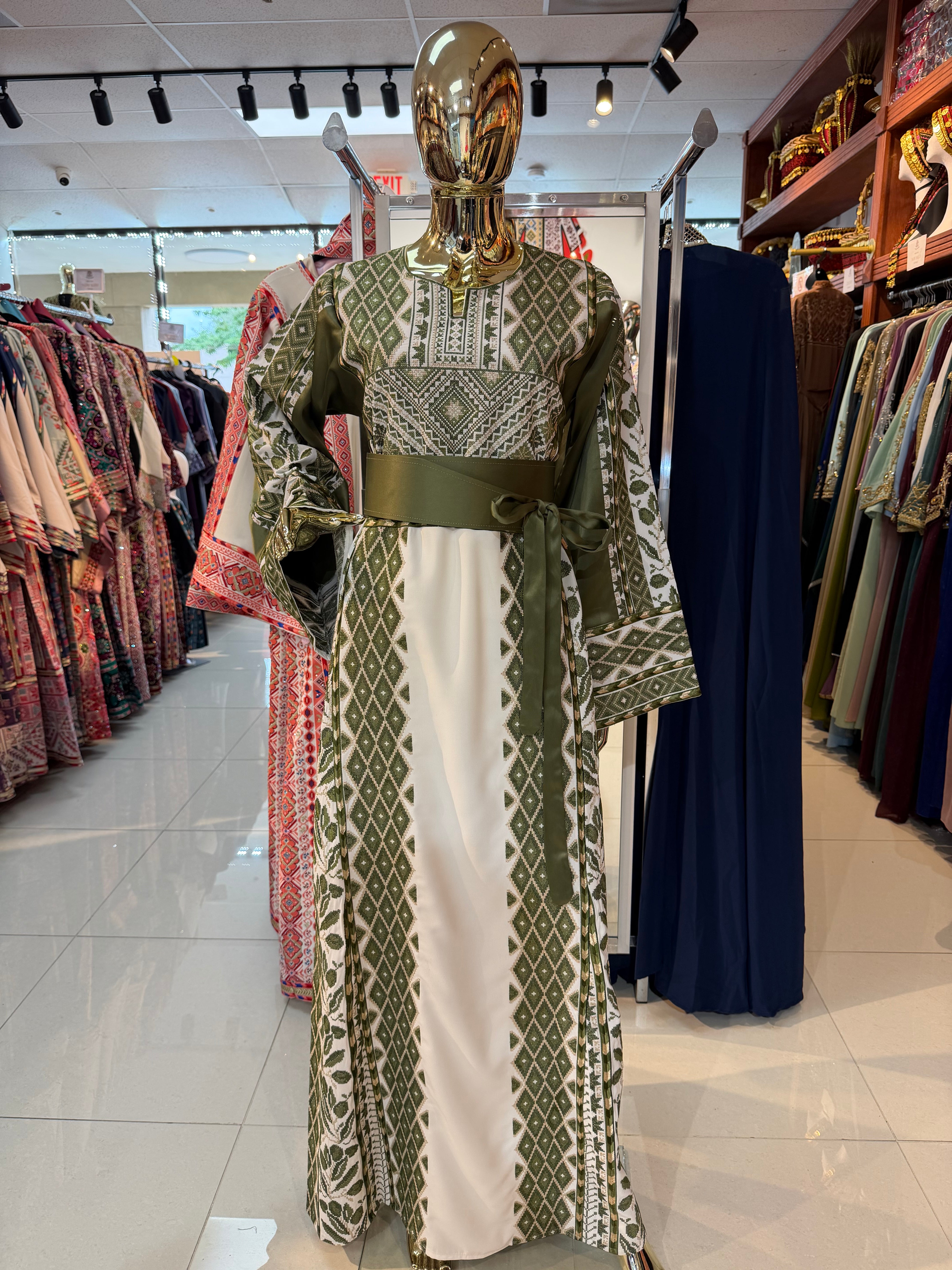 White & Green Olive Thobe