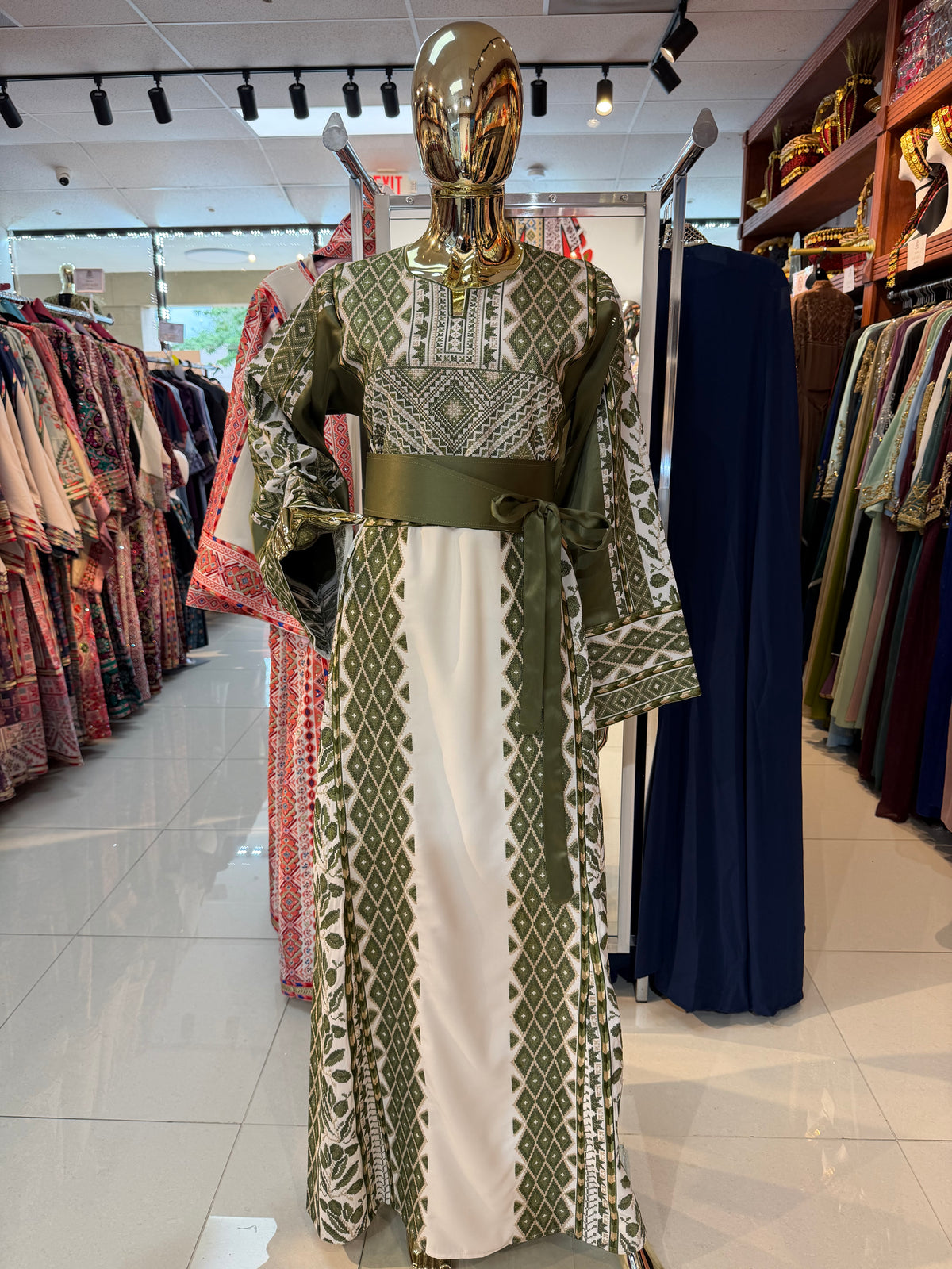 White & Green Olive Thobe