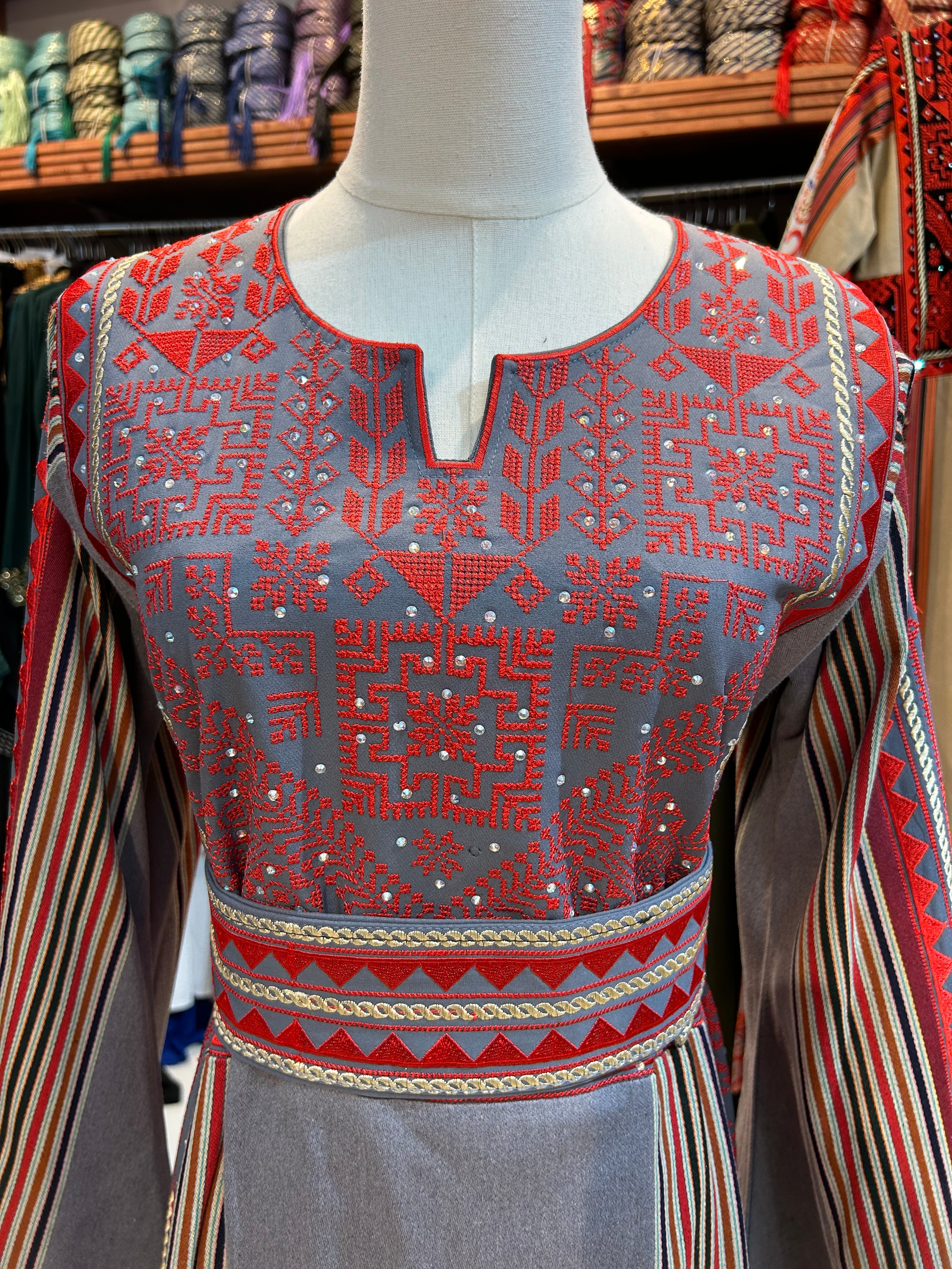 Elegant Red & Gray Thobe