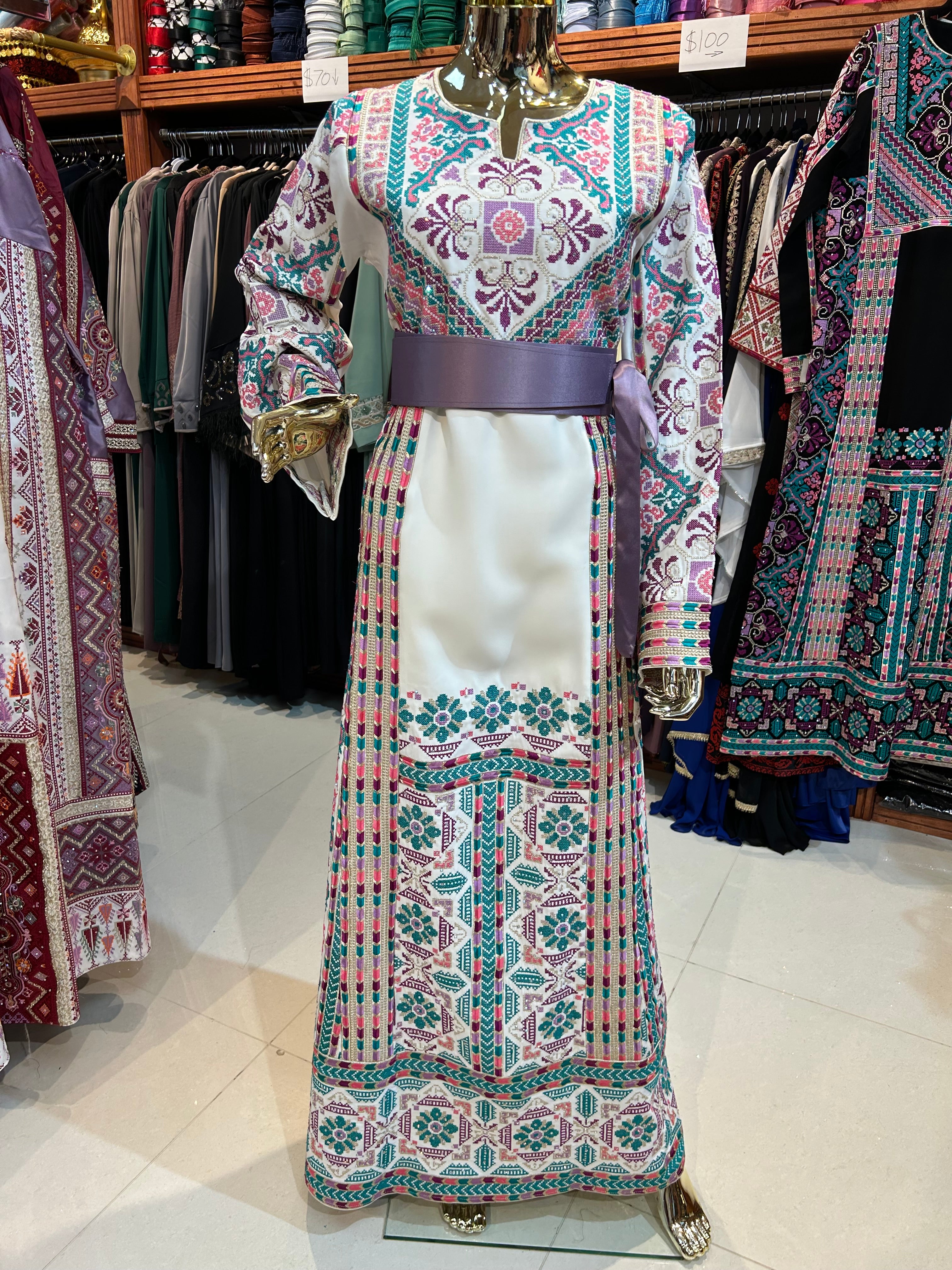 Elegant White & Blue Thobe