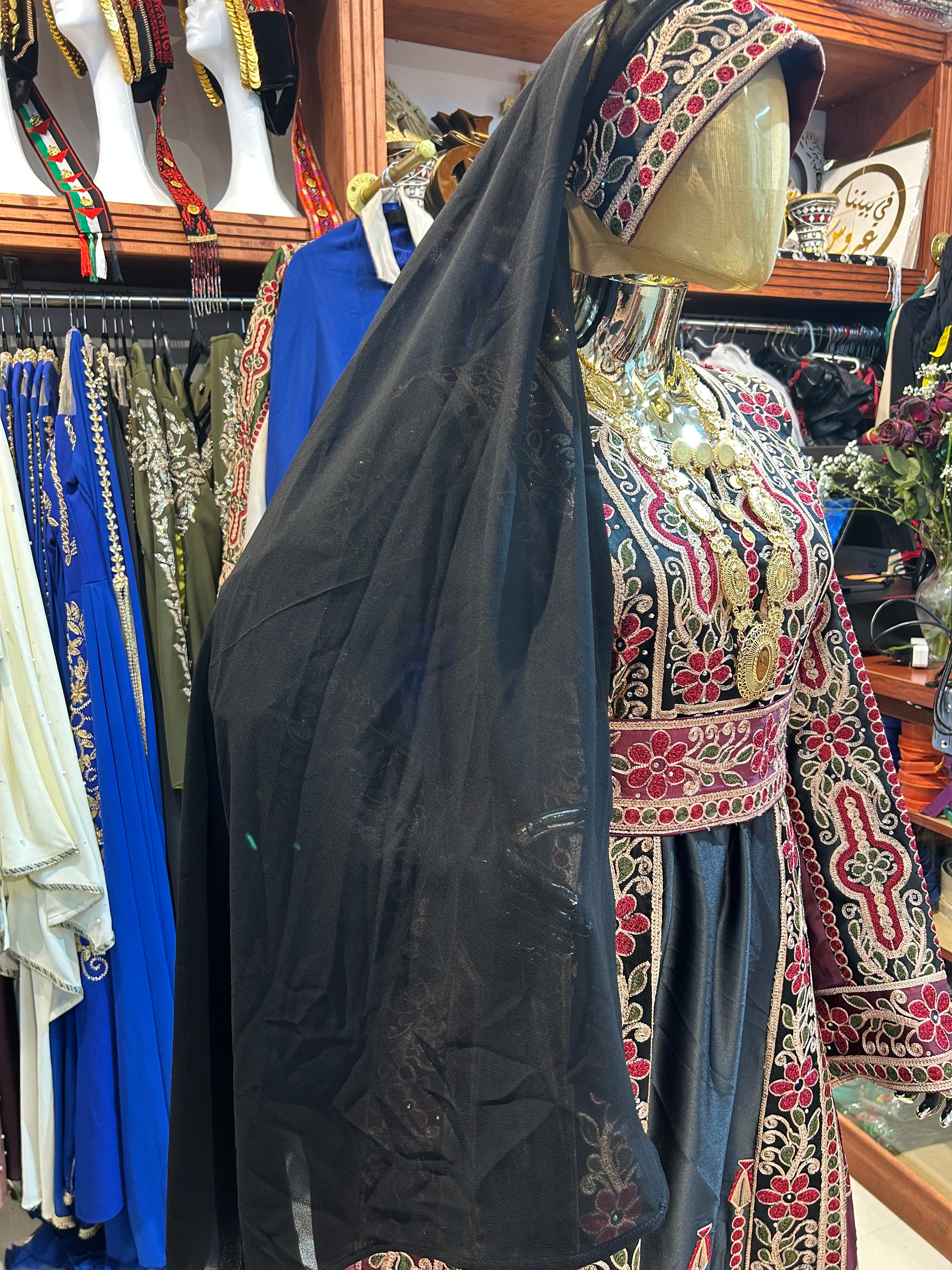 Burgundy & Black High-Quality Embroidered Thobe