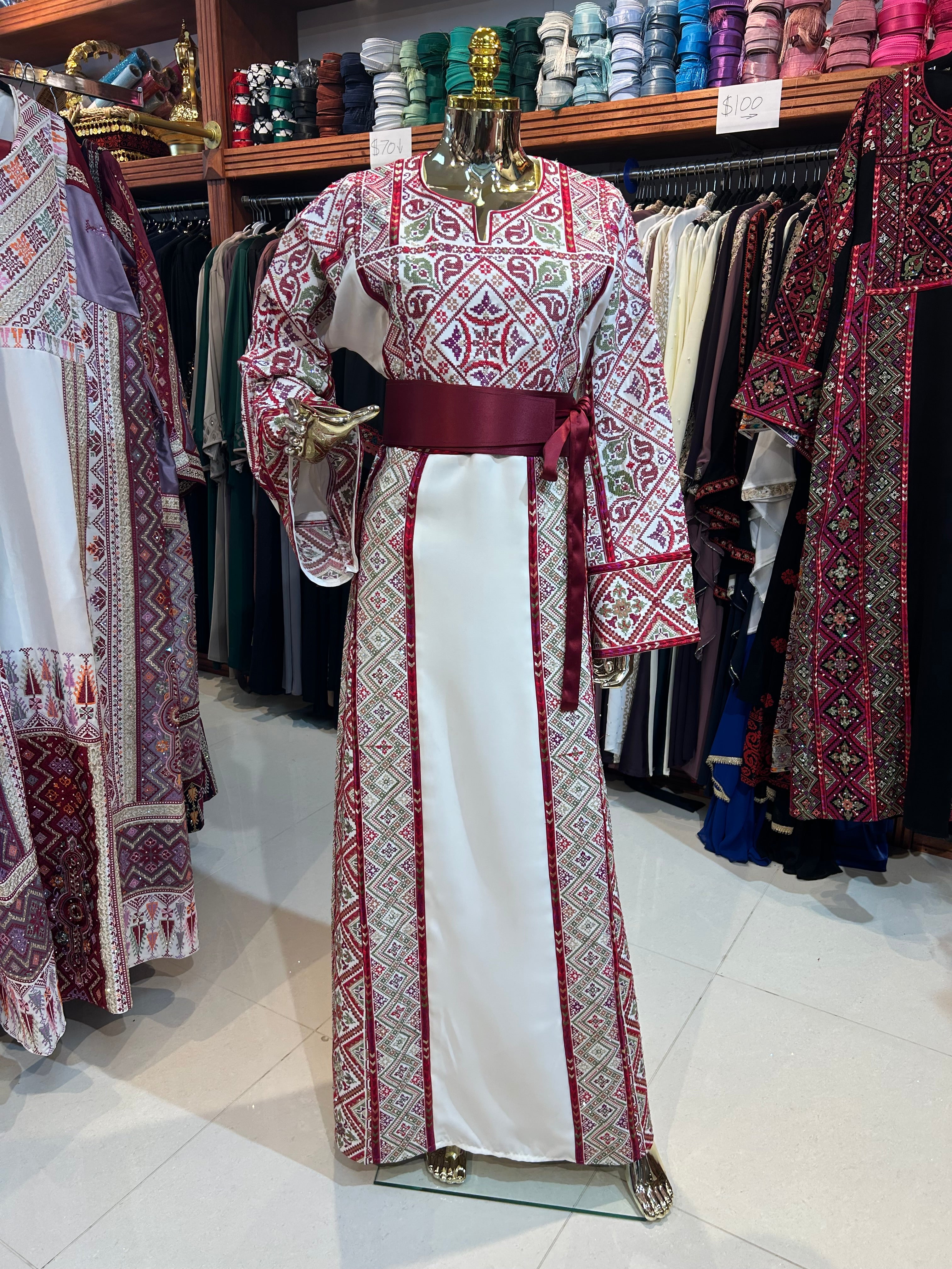 Elegant Red & White Thobe