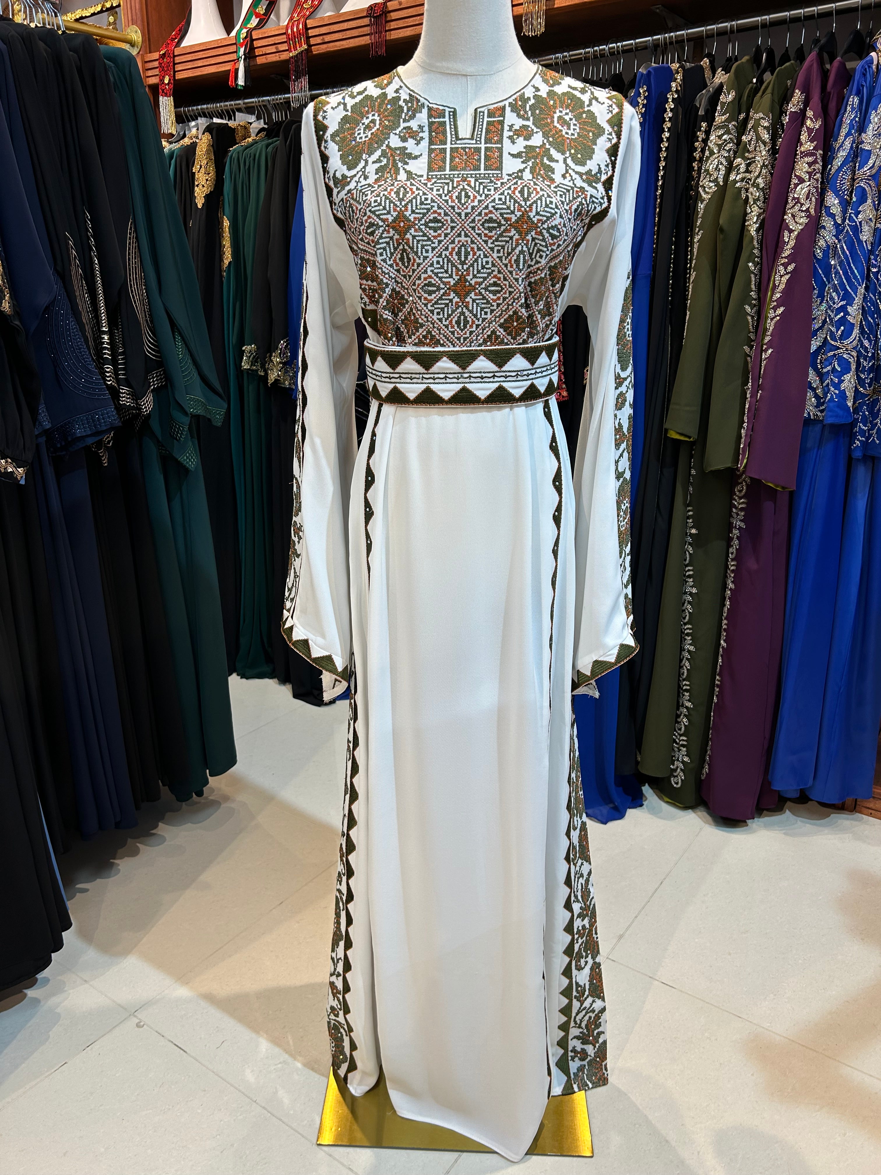 Dark Green & White Thobe