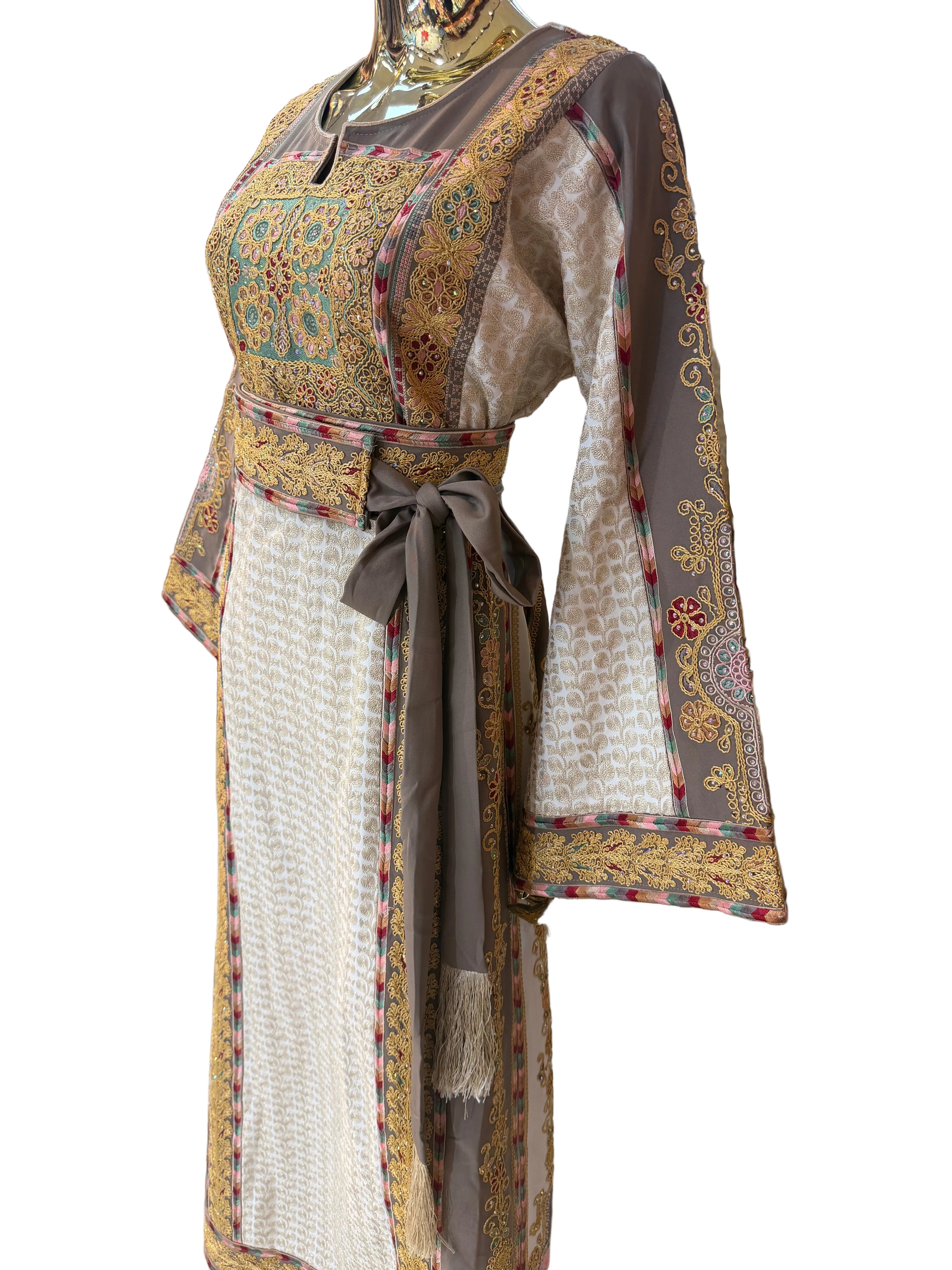 Tan & Gold Aghabani Thobe