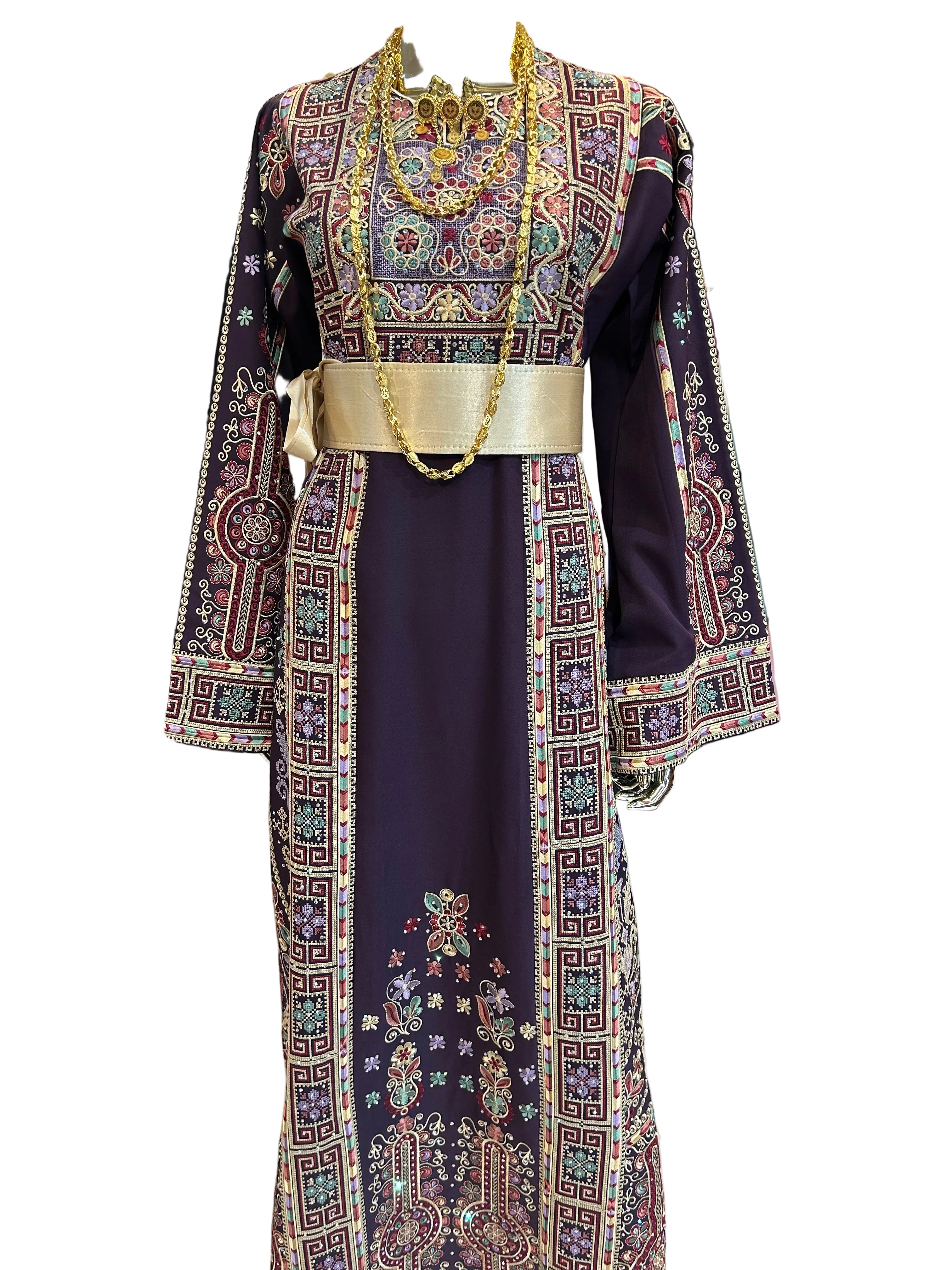 Embroidered Purple Thobes | Includes Matching Bag, Shawl, & Two Belts|