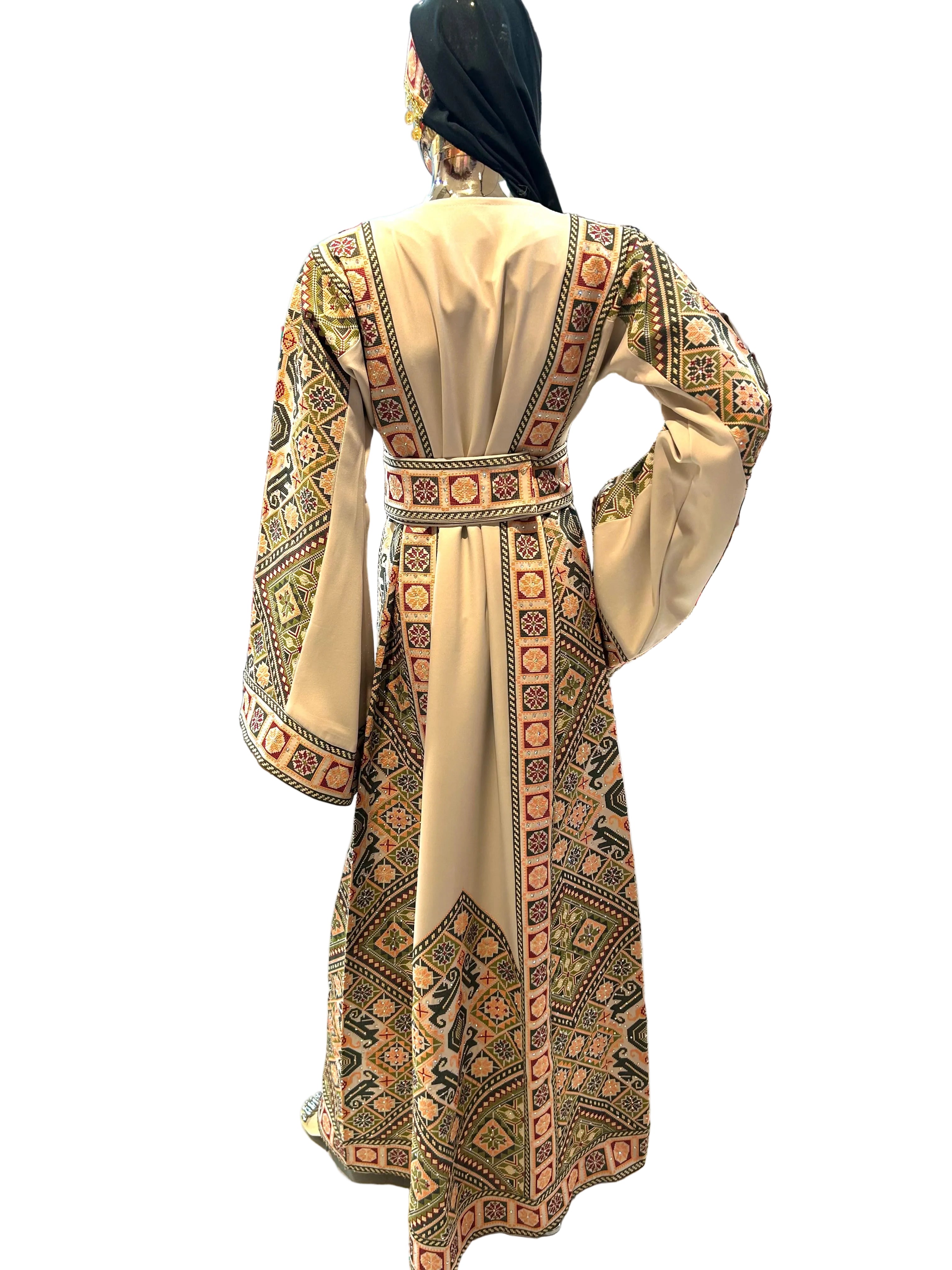 Embroidered Two Tone Green Thobe | Includes Matching Bag, Shawl