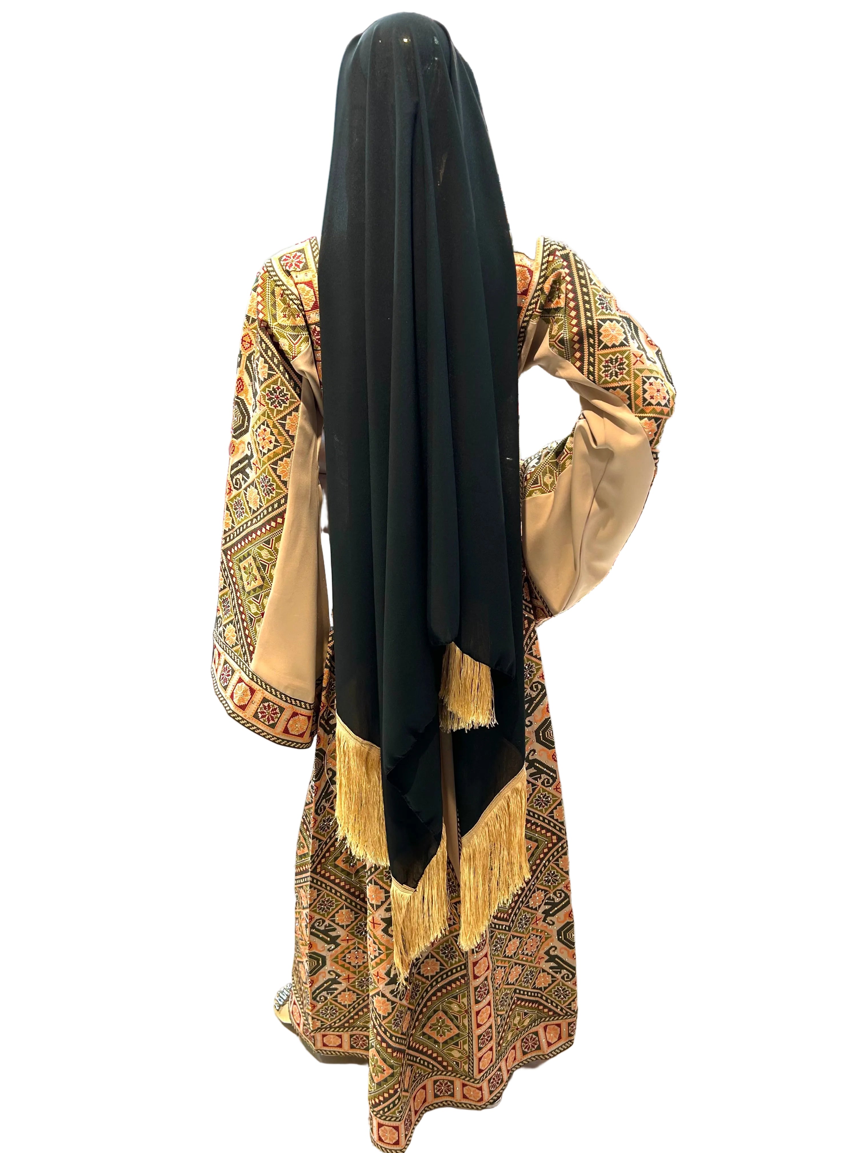 Embroidered Two Tone Green Thobe | Includes Matching Bag, Shawl