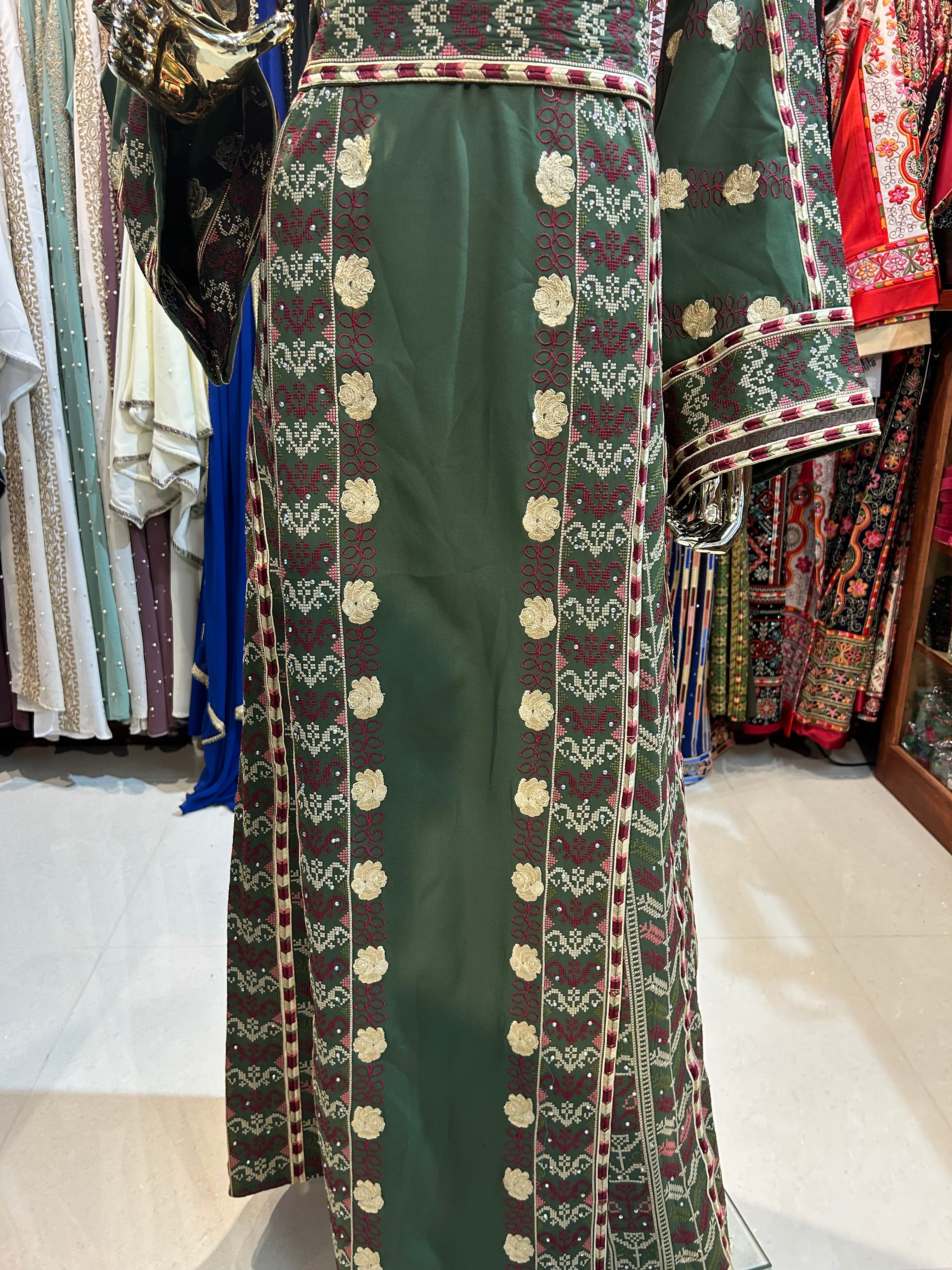 Elegant Green Thobe W/ Flowers