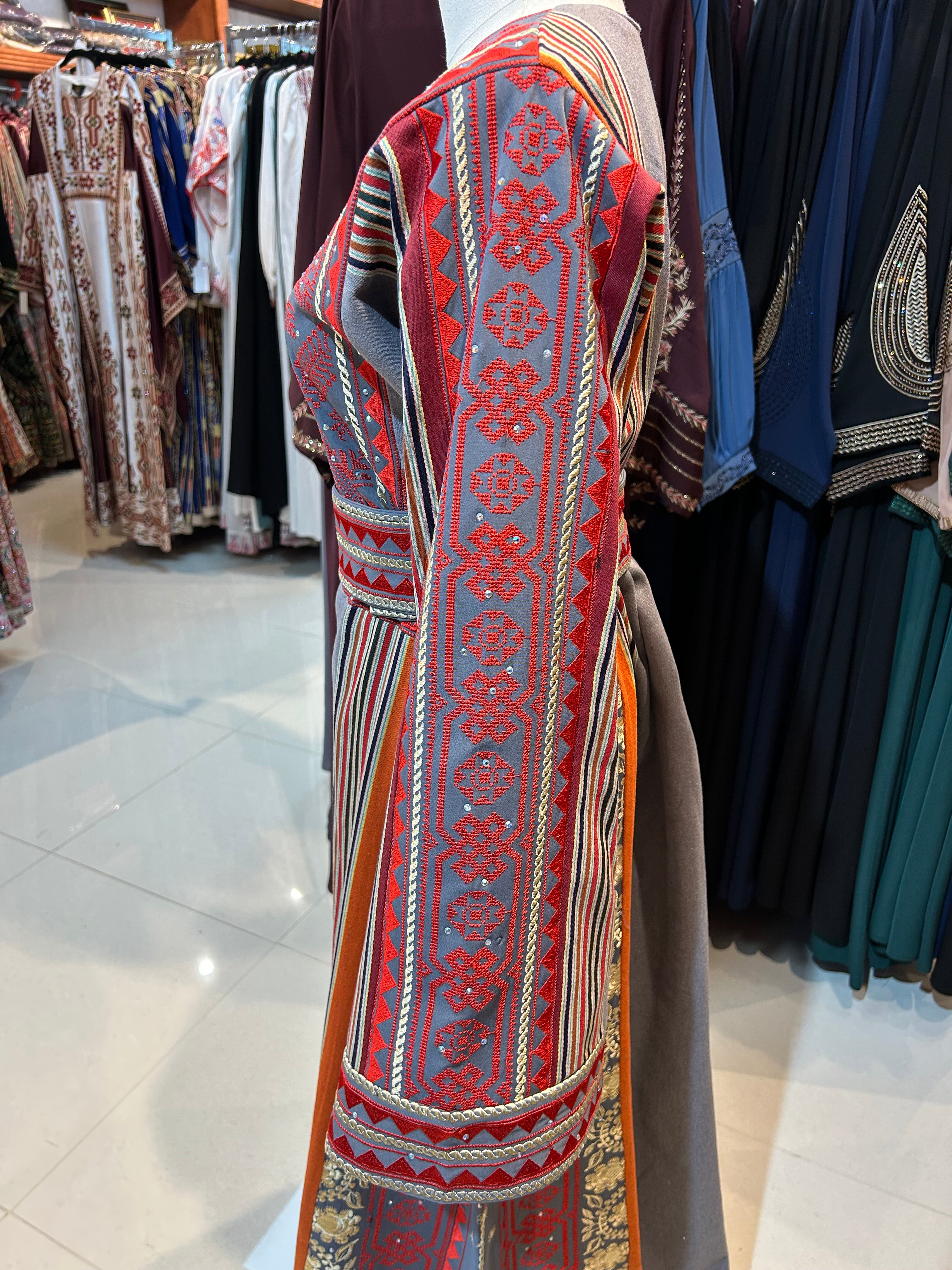 Elegant Red & Gray Thobe