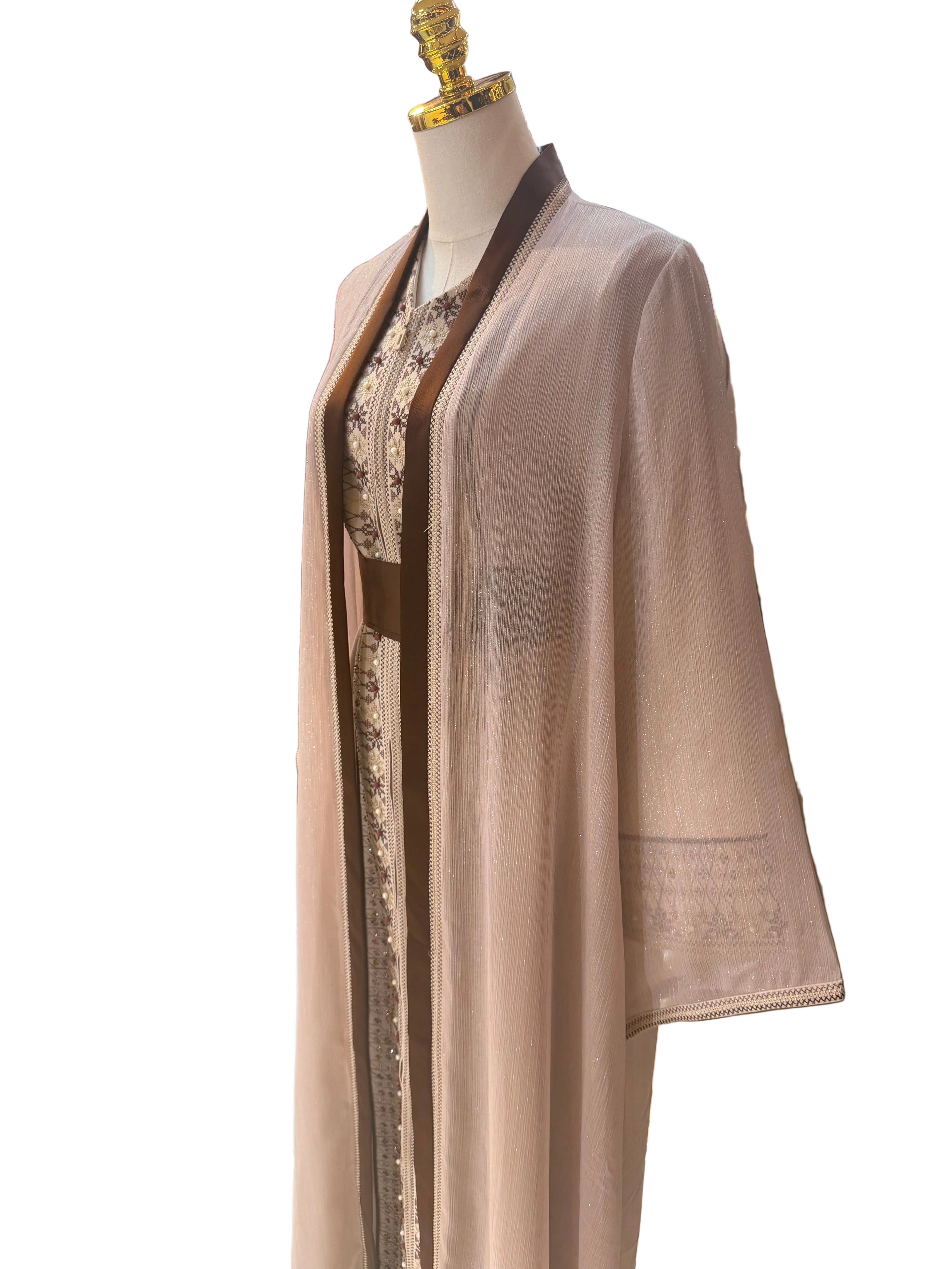 Elegant Tan 2-Piece Abaya