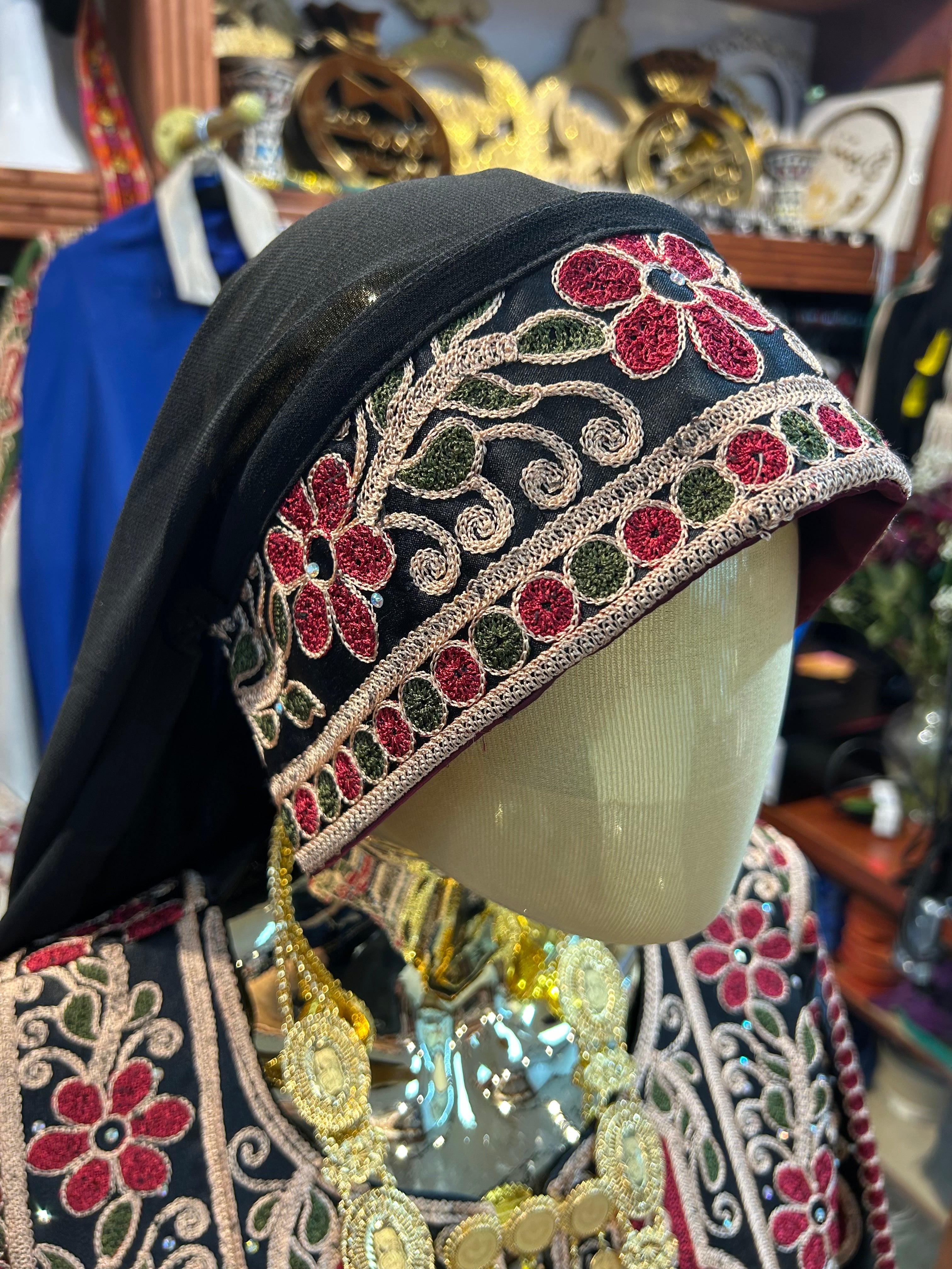 Burgundy & Black High-Quality Embroidered Thobe