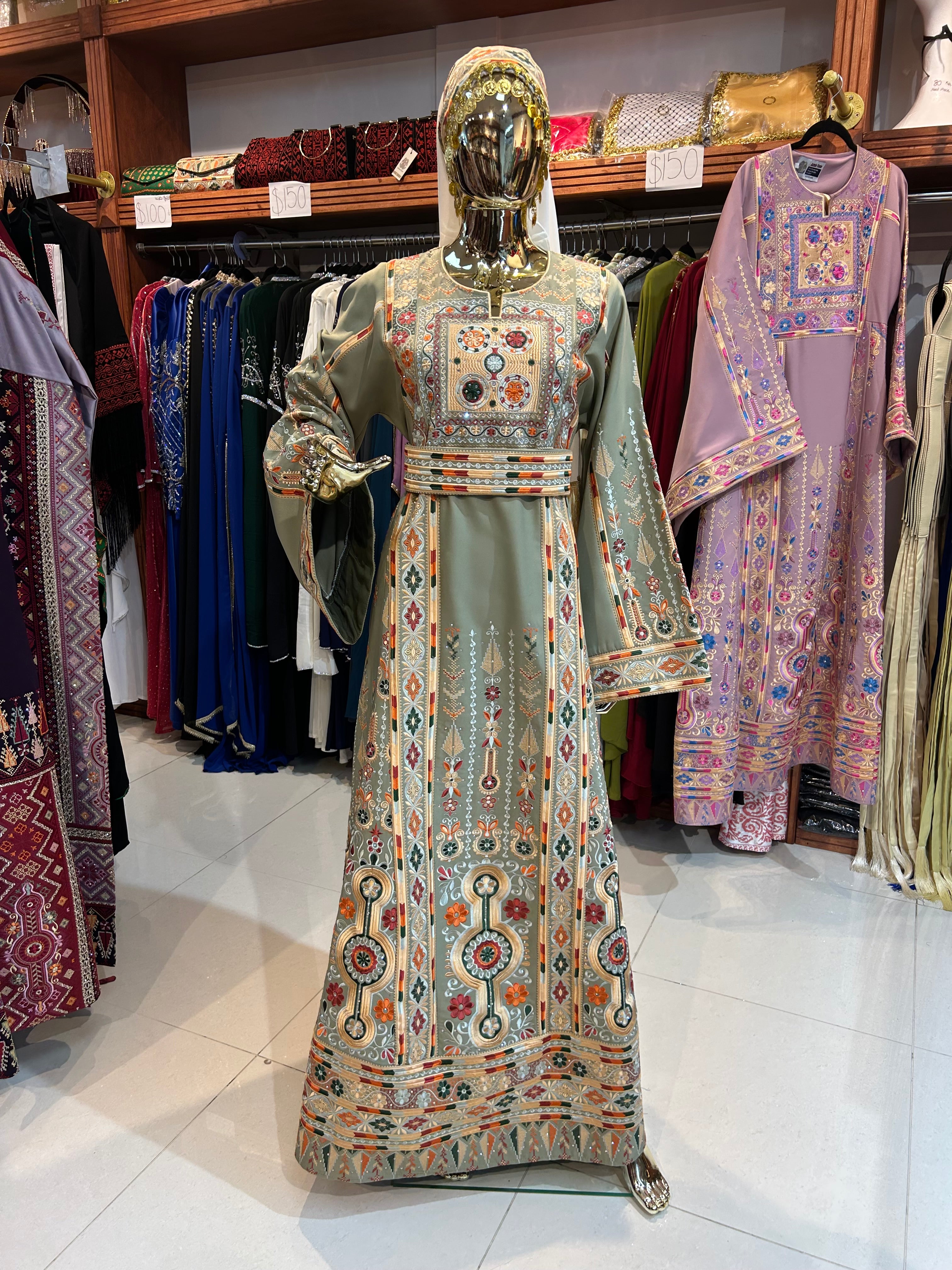 Elegant Green Malaka Thobe W/Shall