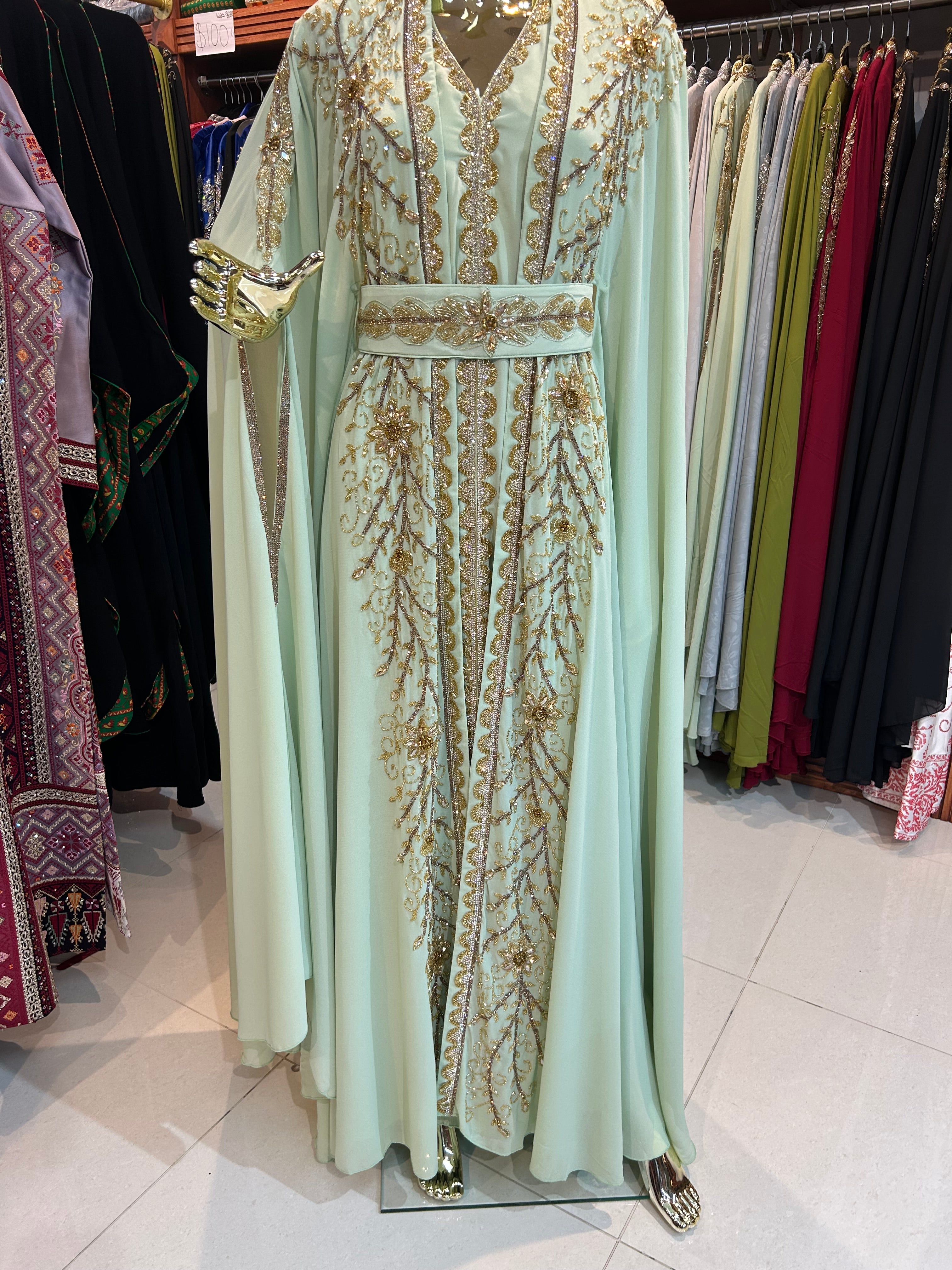 Elegant Mint Green Kaftan