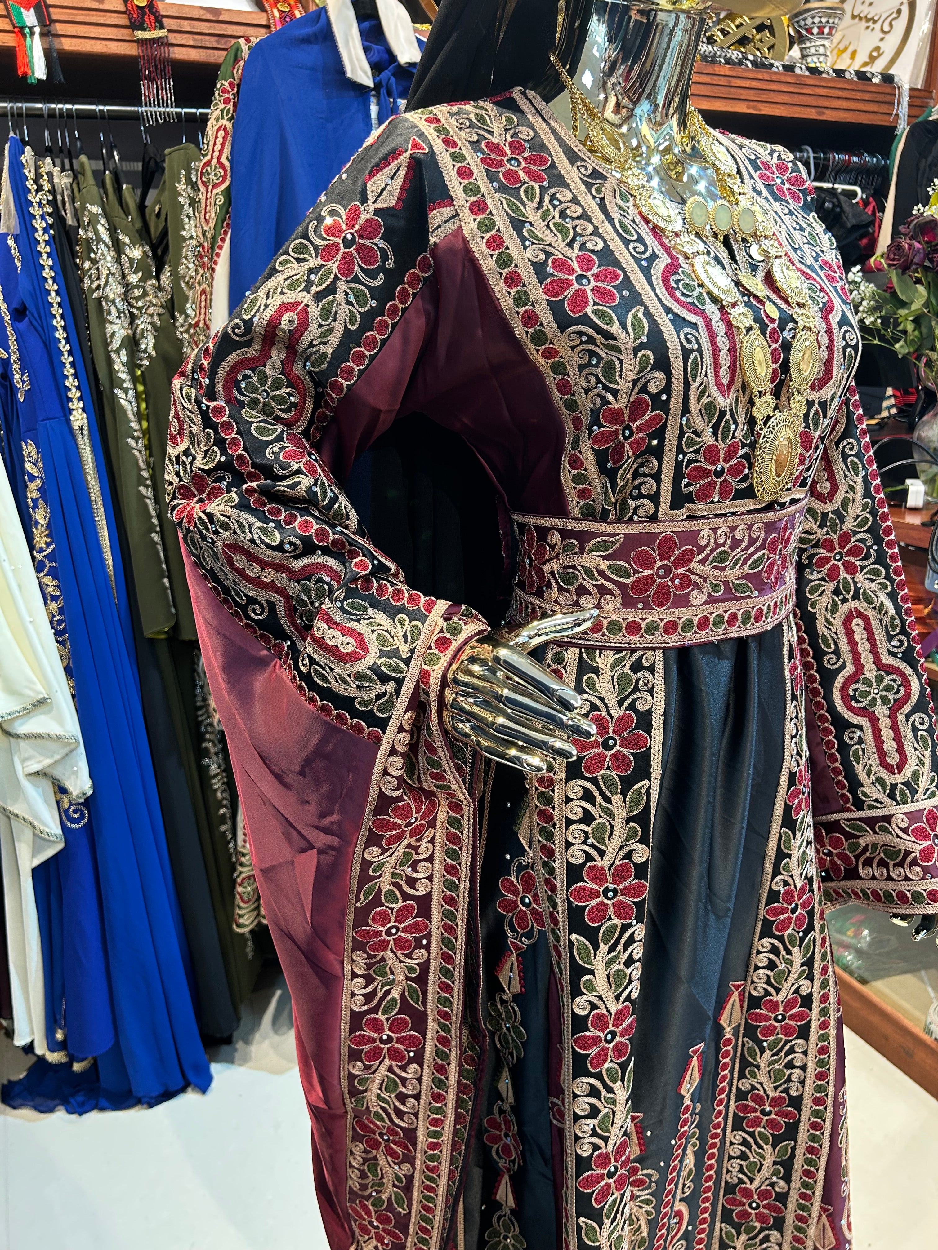 Burgundy & Black High-Quality Embroidered Thobe