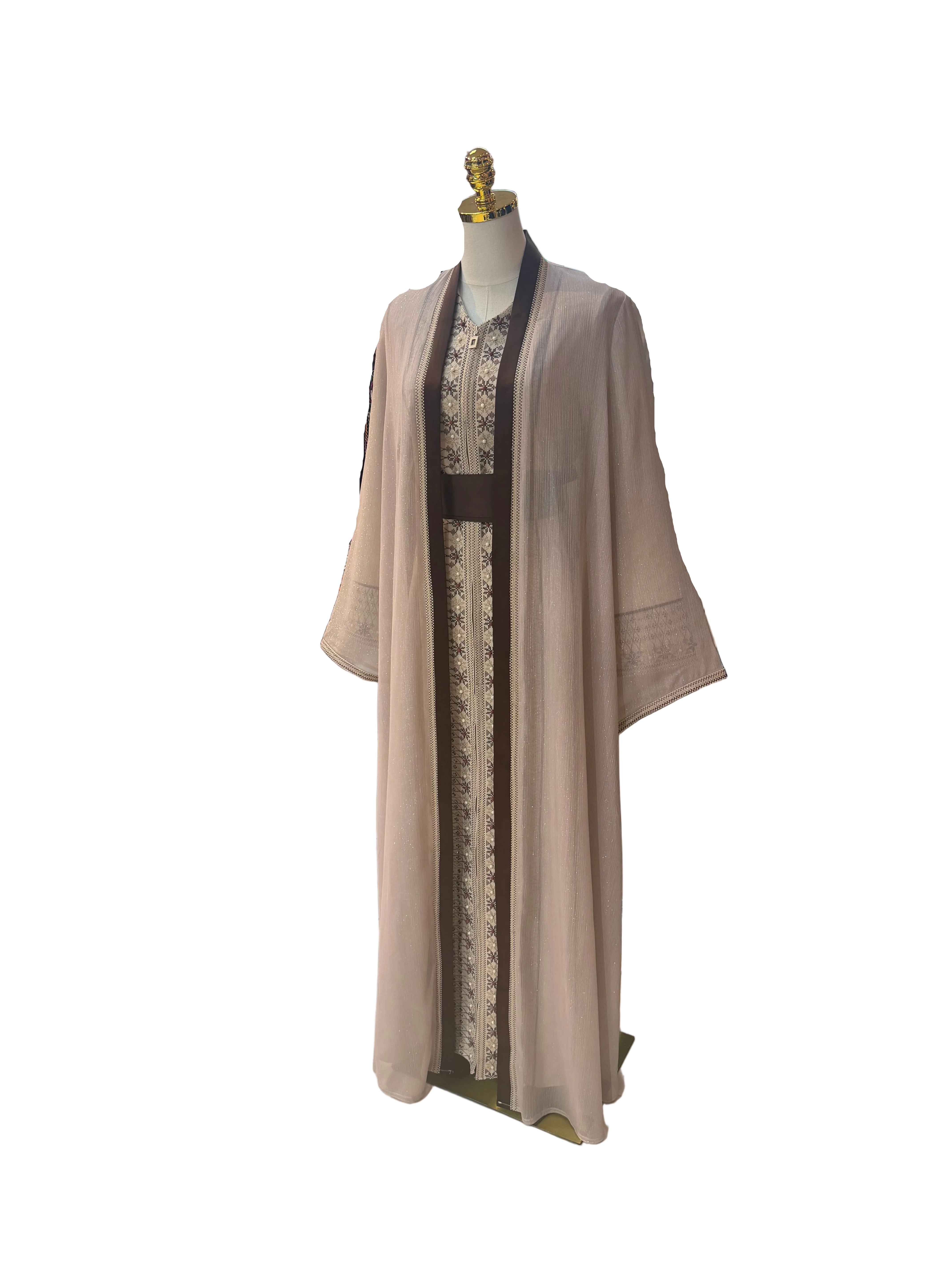 Elegant Tan 2-Piece Abaya