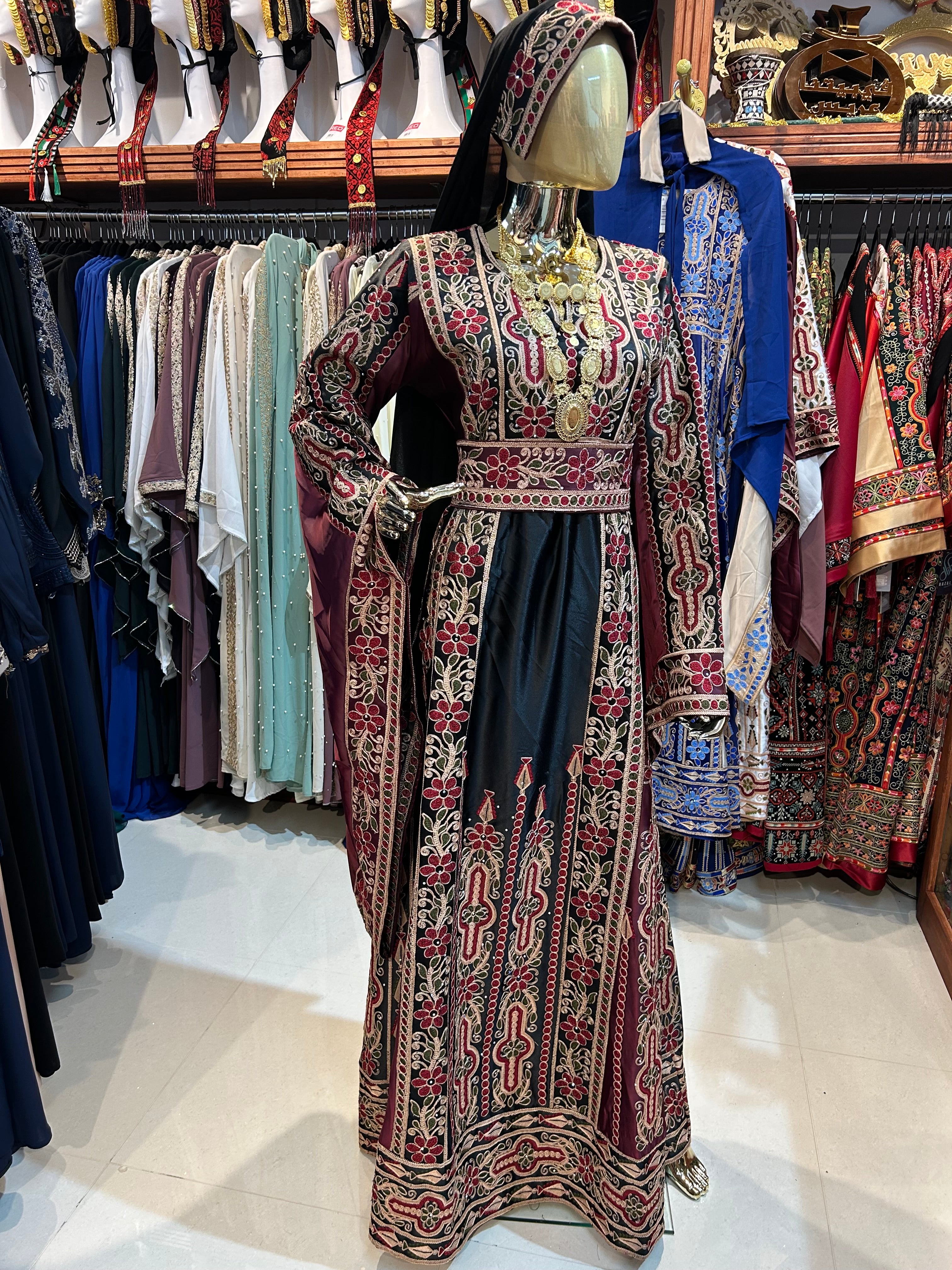 Burgundy & Black High-Quality Embroidered Thobe