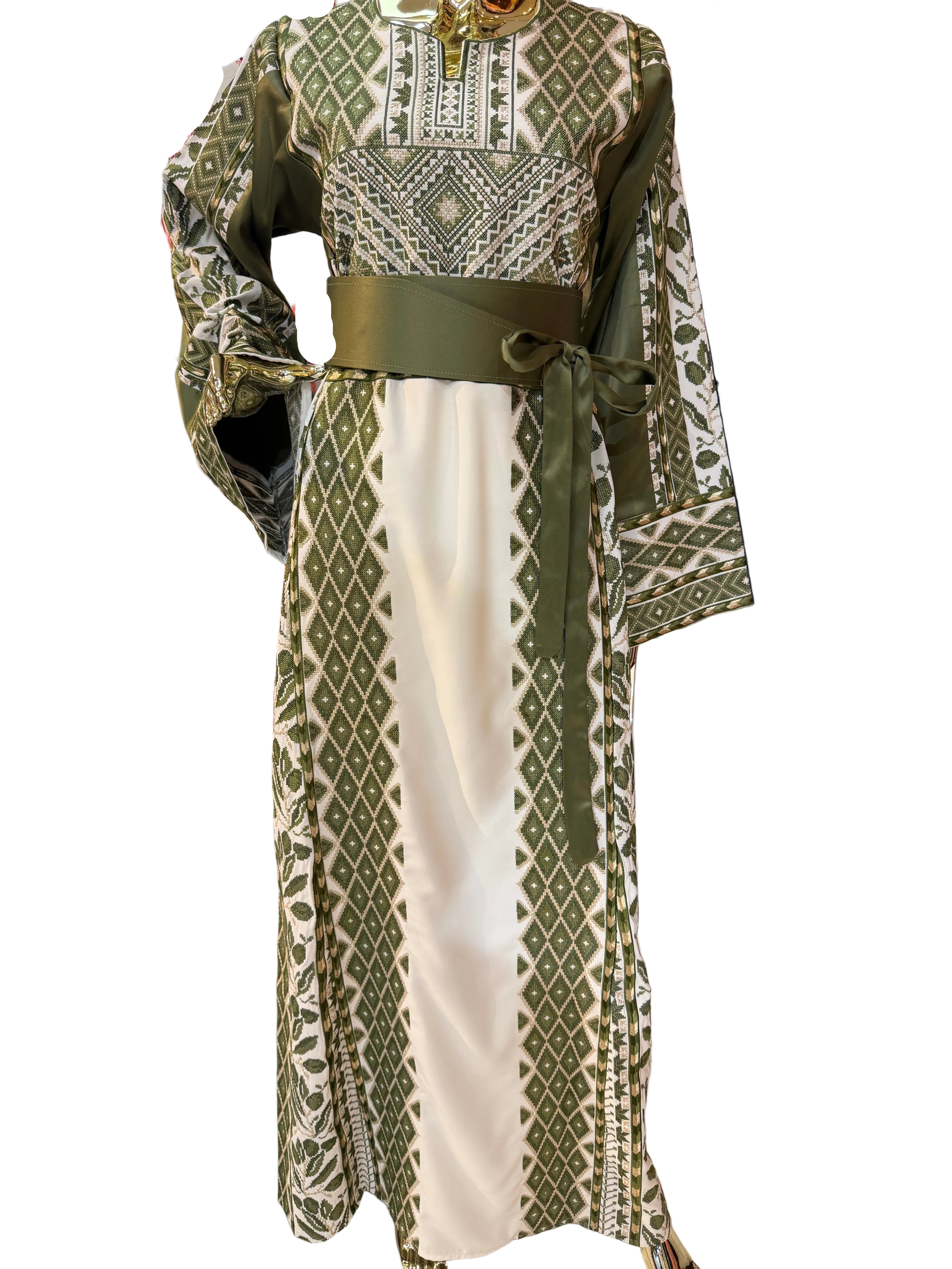 White & Green Olive Thobe