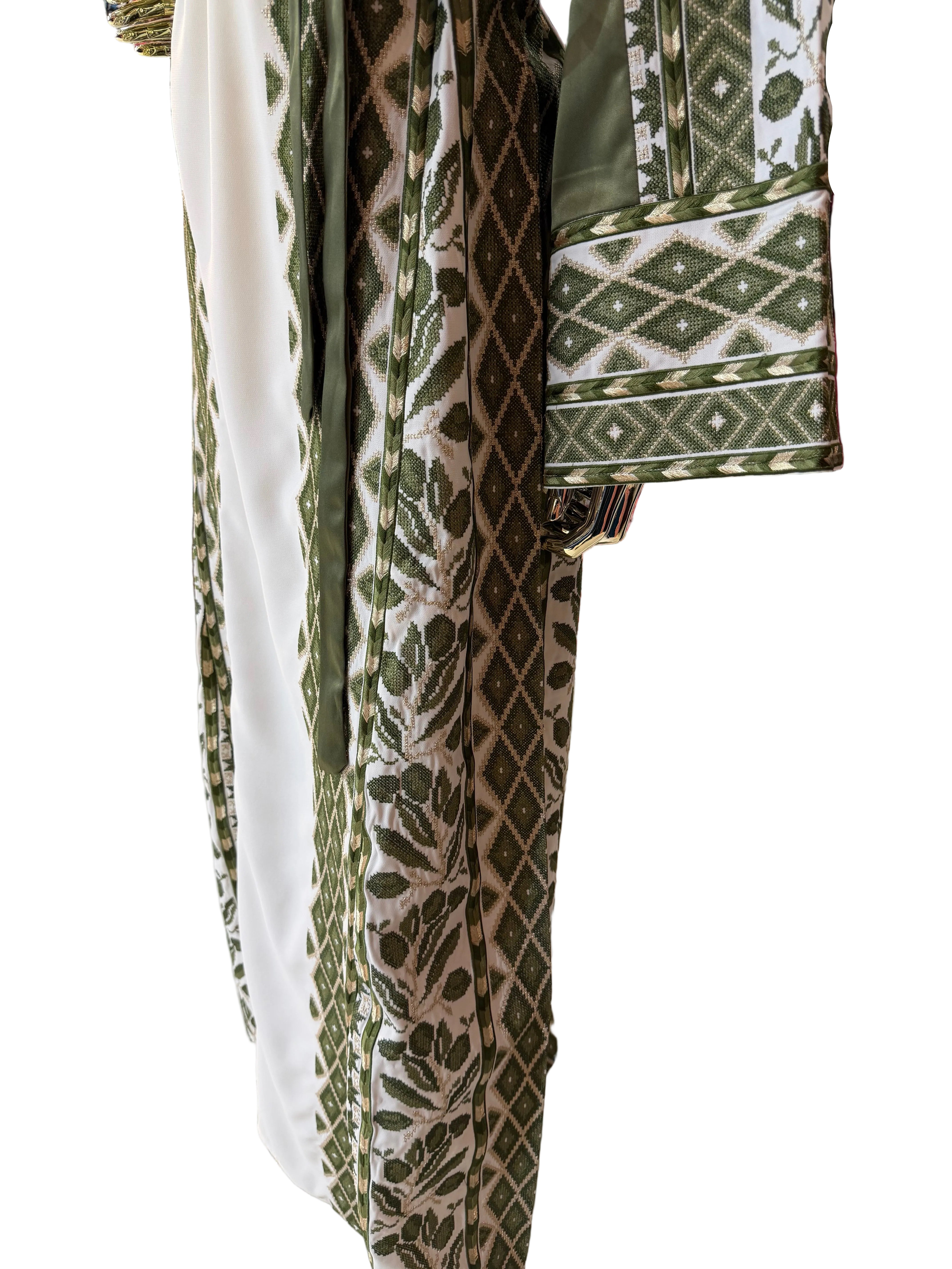 White & Green Olive Thobe