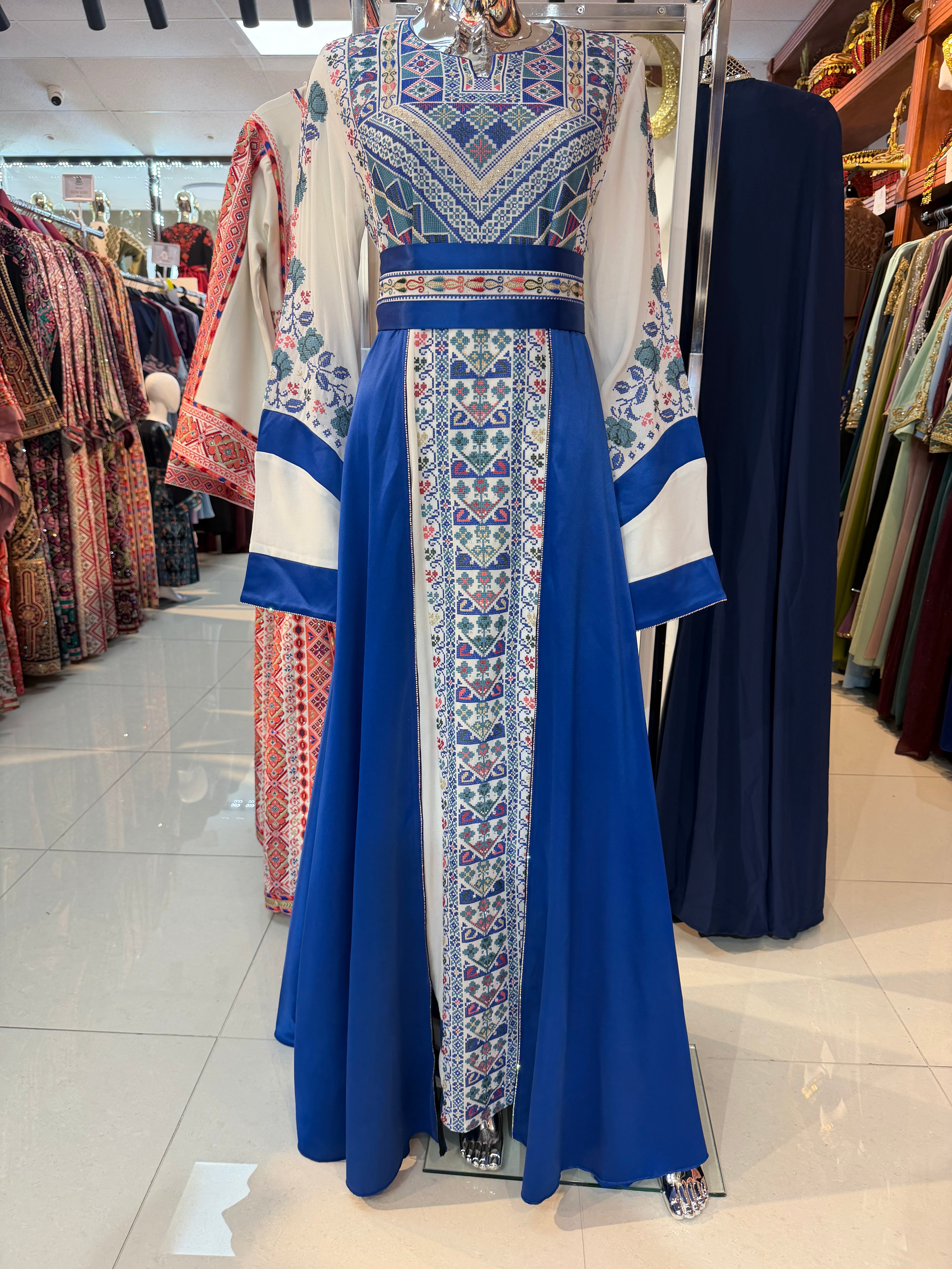 Royal Blue & Ivory Palestinian Thobe