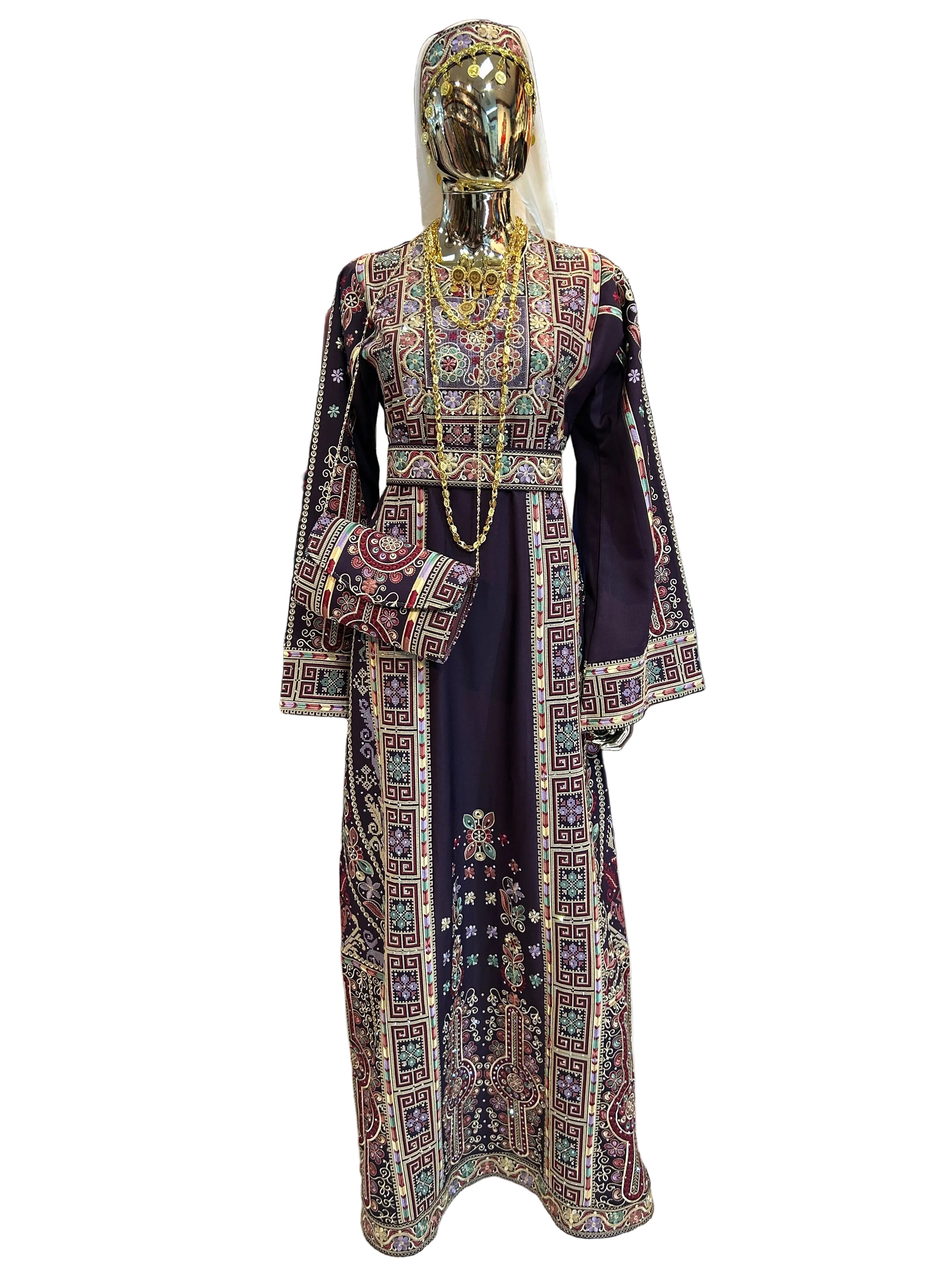 Embroidered Purple Thobes | Includes Matching Bag, Shawl, & Two Belts|